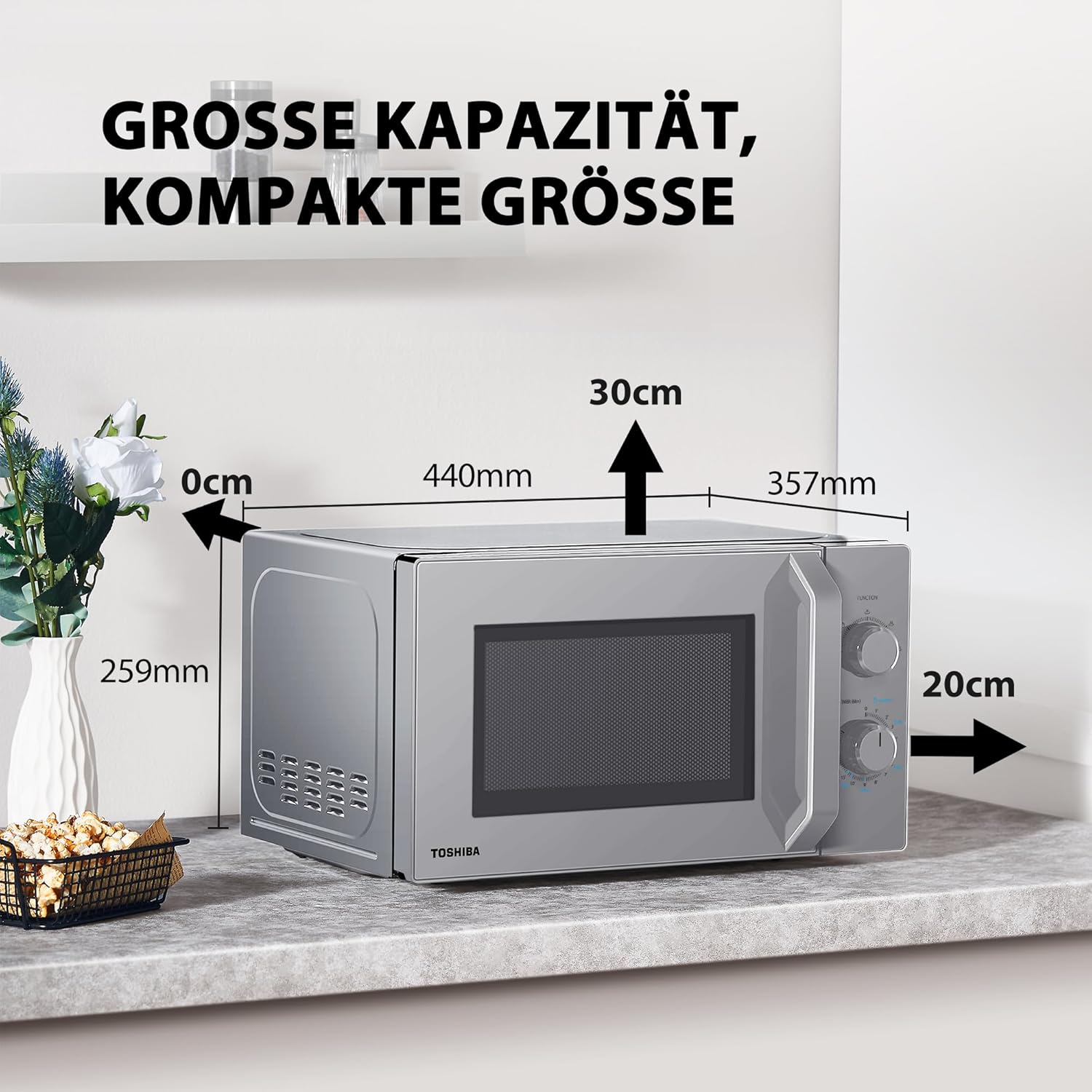 Forno a microonde a libera installazione Toshiba MW2-MM20PF(BK) / microonde singolo / 20L / 800W / 5 livelli di potenza con pratica funzione di scongelamento/illuminazione interna a LED/Nero