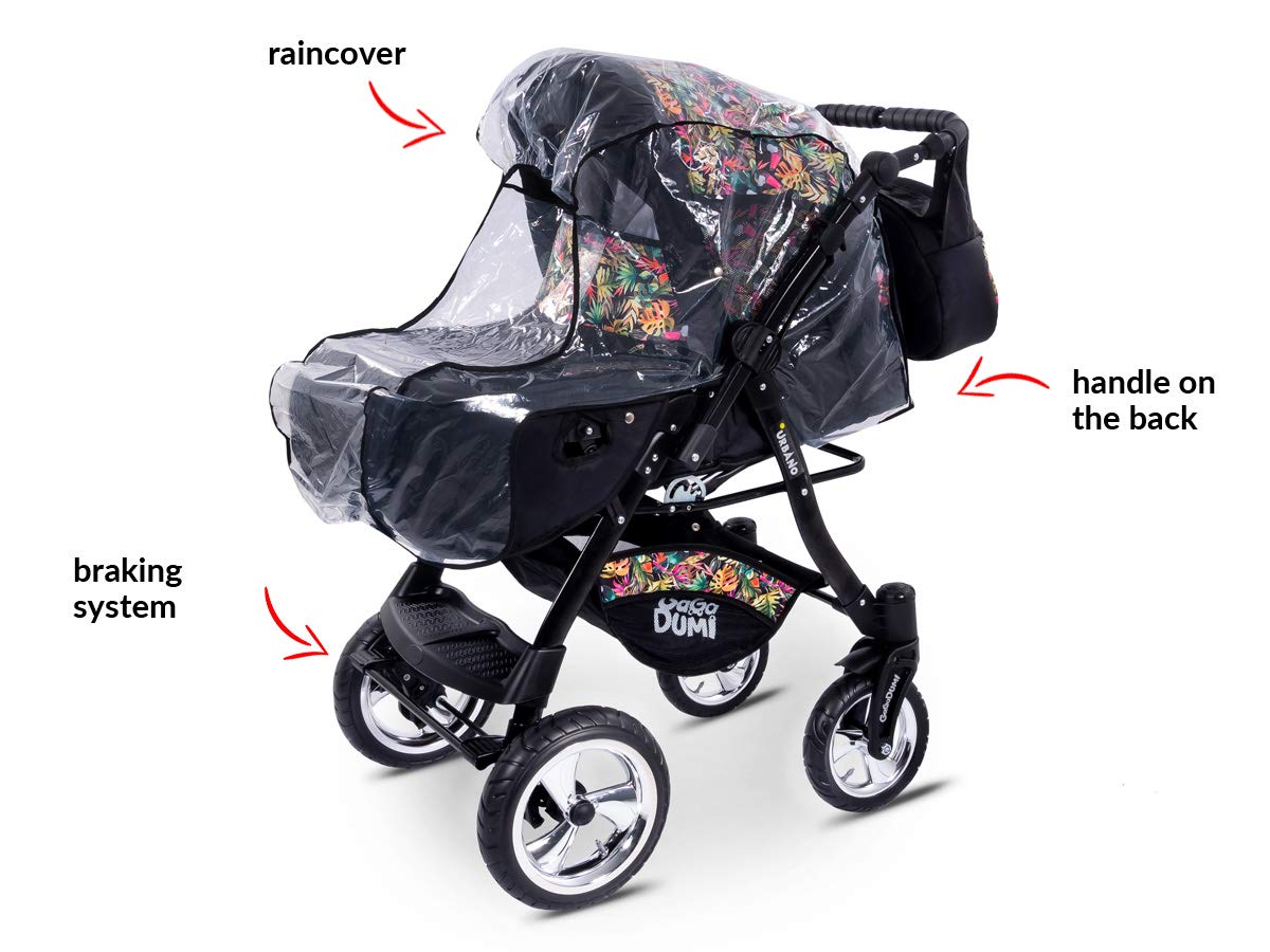 GaGaDumi Urbano 3 in 1 Kombikinderwagen Kinderwagen mit Autositz Komplettset incl Babyschale Buggy Wickeltasche Regenschutz Moskitonetz Voll-Gummireifen Beige/Schwarz