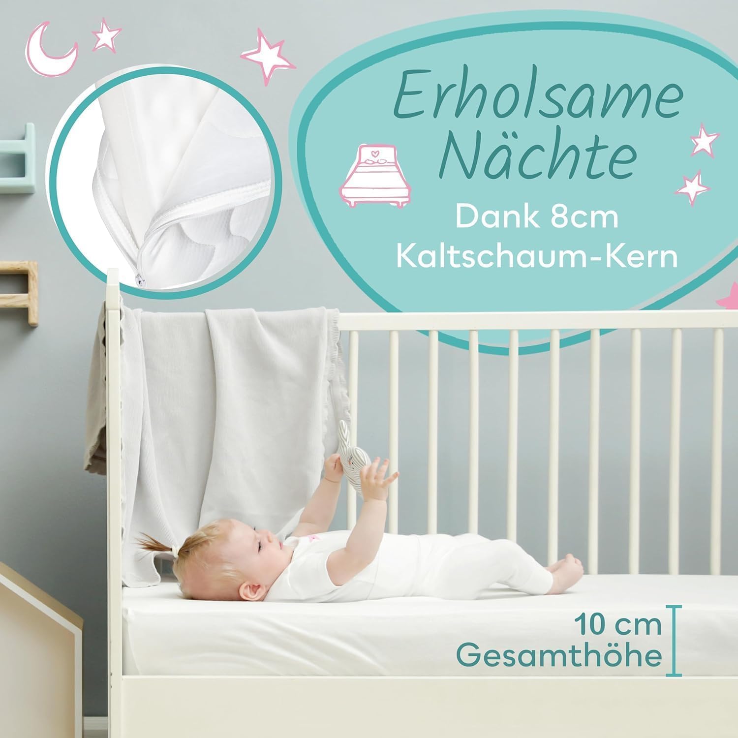 Sun Garden Kindermatratze 120x200 cm H3, Oeko Tex 100 Zertifiziert, Matratze für Kinderbett, Bezug waschbar, Optimale Matratze für Kinder, Bezug mit Klimafaser-Versteppung, Modell P1440 ComfortPur