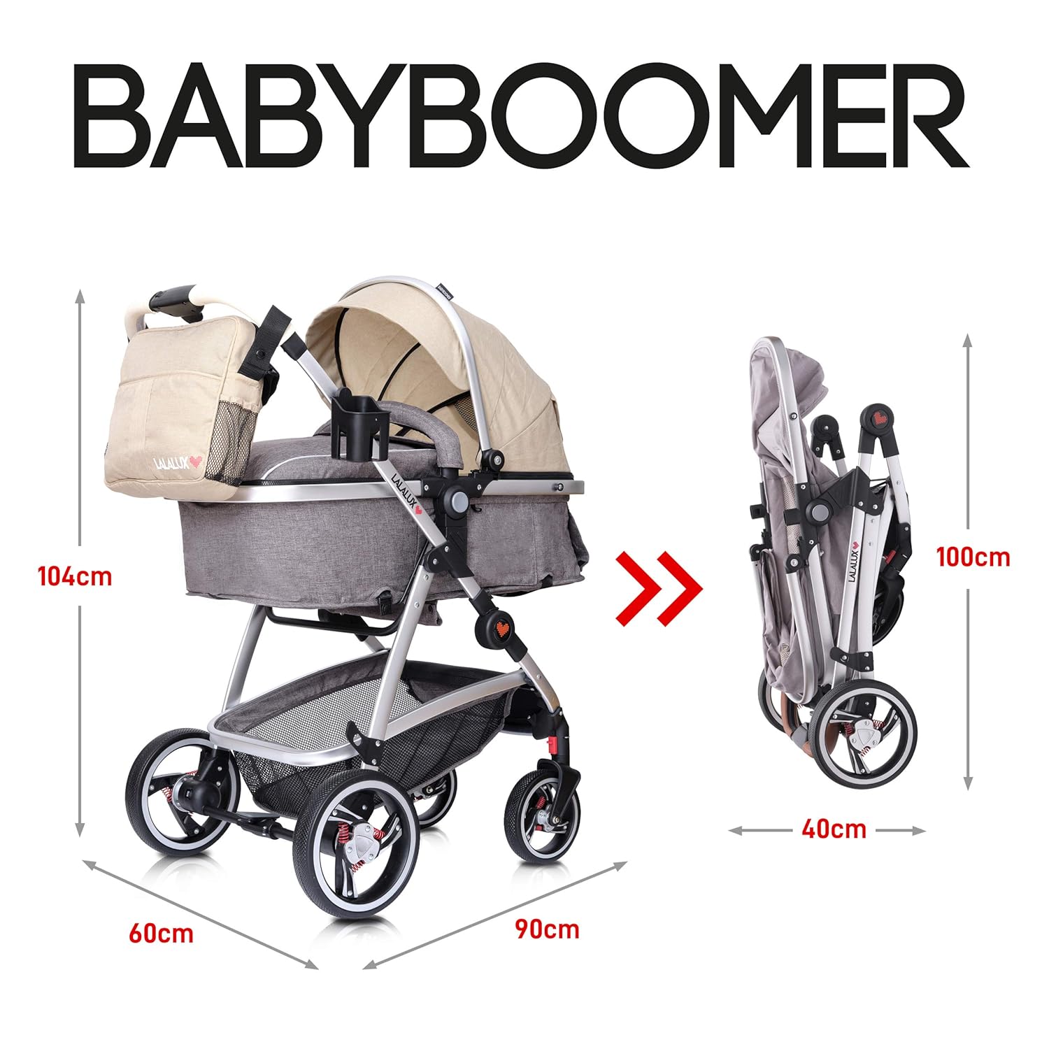 Lalalux Babyboomer Passeggino Leggero Combinato Set Completo, Passeggino Multifunzione, Pieghevole, Sportivo, Universale, Doppie Sospensioni, incl. Borsa, Parapioggia e molto altro. Per Bambini fino a 36 mesi