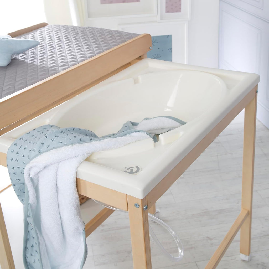 roba Fasciatoio da Bagno Combinato + Materassino Fasciatoio Style grigio - Fasciatoio Mobile Combinato con Vasca Integrata - con piano fasciatoio estraibile - Legno bianco