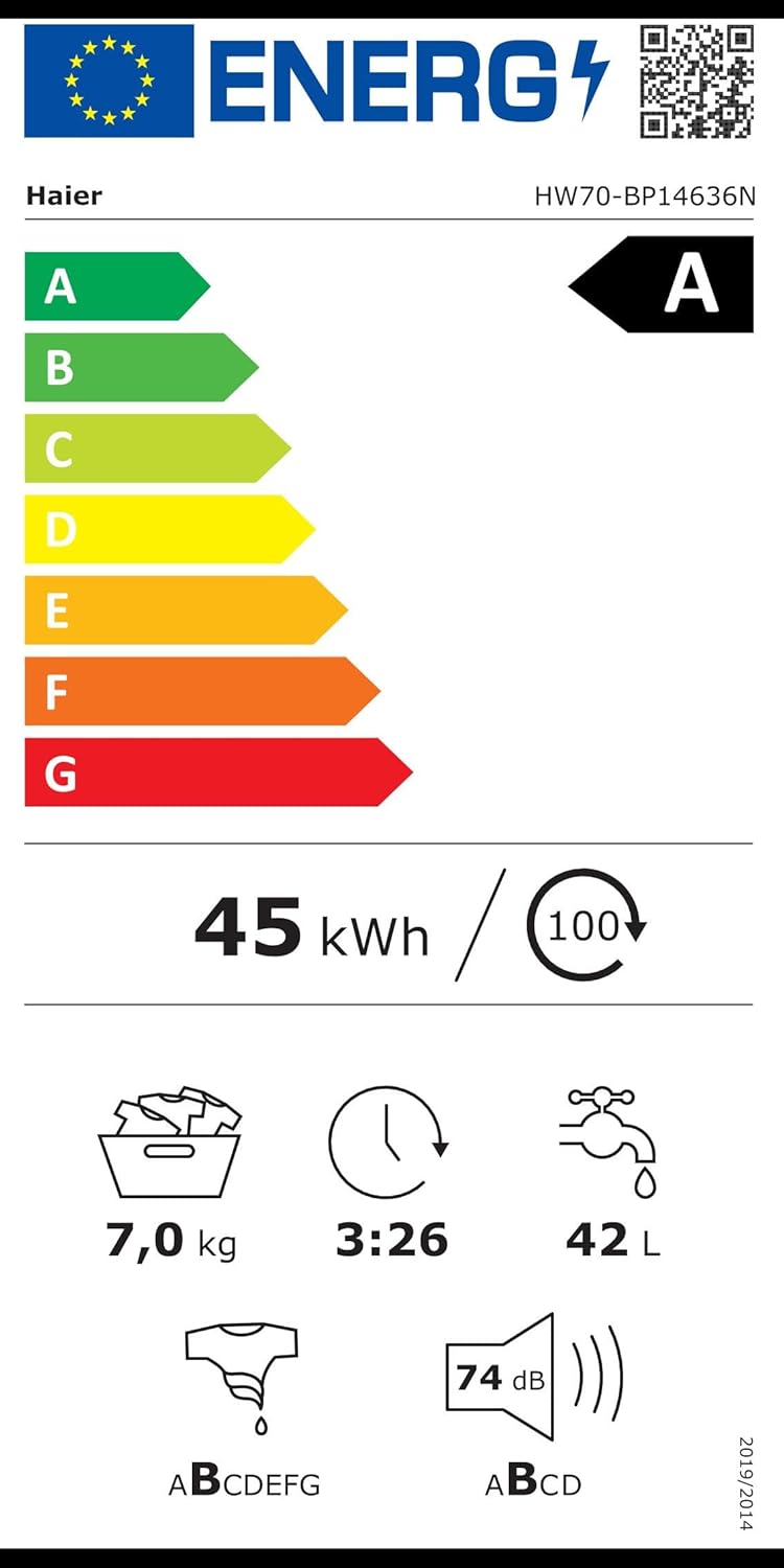 Haier HW100-BP14636N Waschmaschine / 10 kg / A - beste Effizienz / Inverter-Motor / Dampffunktion / Vollwasserschutz / Eco 40-60 Programm