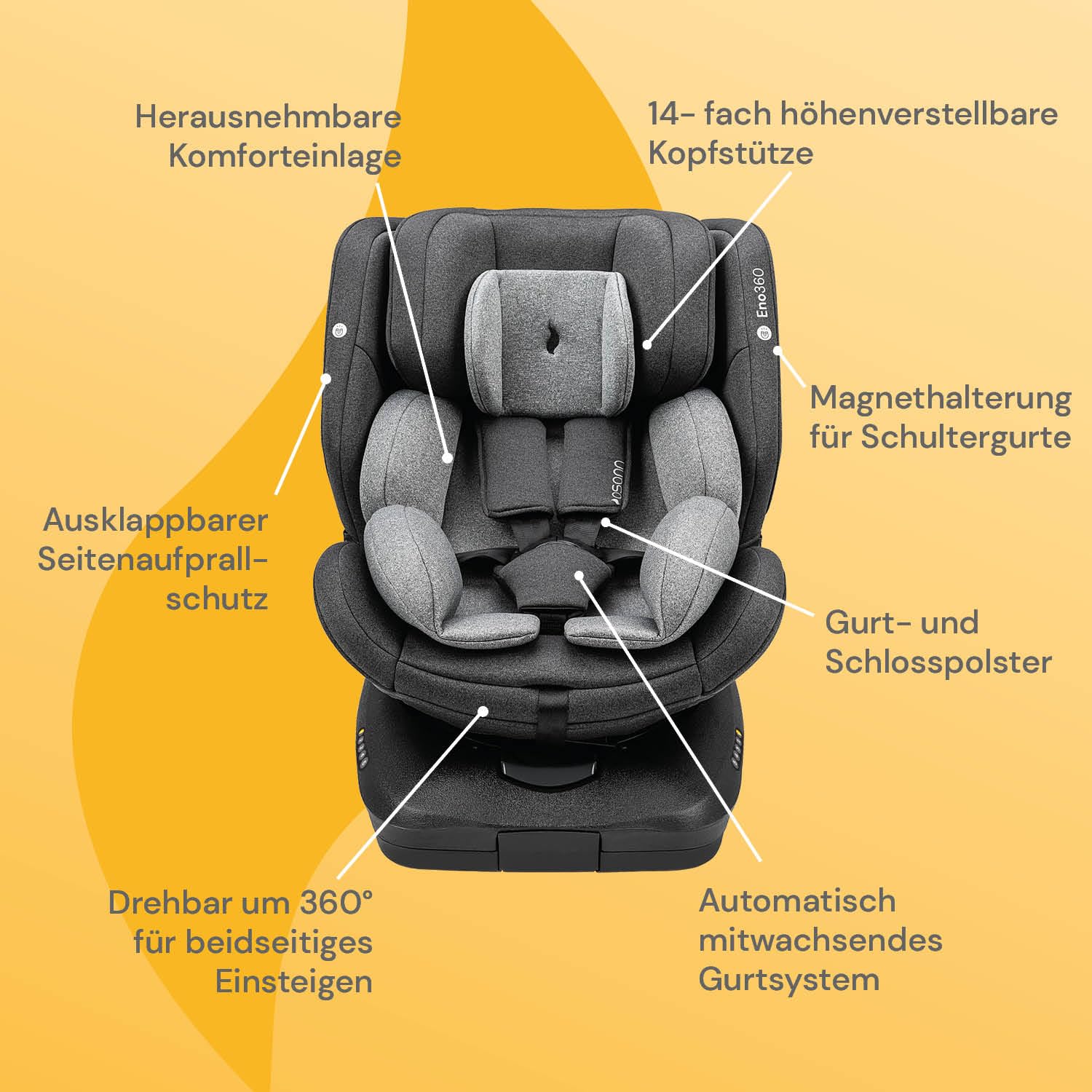 Osann Eno360 i-Size, seggiolino auto girevole 40-150 cm, reboarder con Isofix, seggiolino auto per bambini – Grigio Scuro Melange