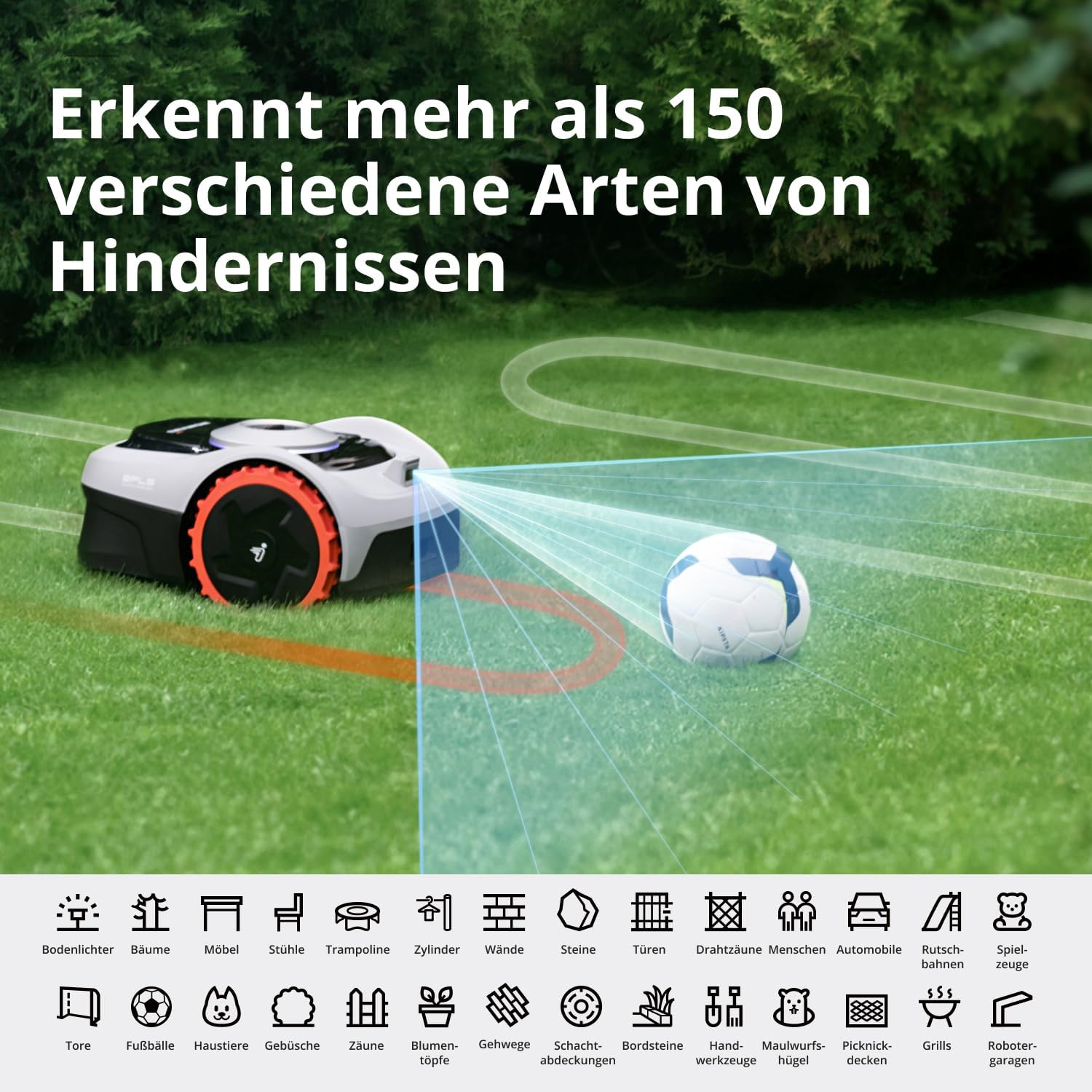 Navimow i105E Mhroboter ohne Begrenzungskabel 500 m, RTK+Vision Rasenmher Roboter, KI Automatische Kartierung, Virtuelle Begrenzung, Mehrzonen-Management
