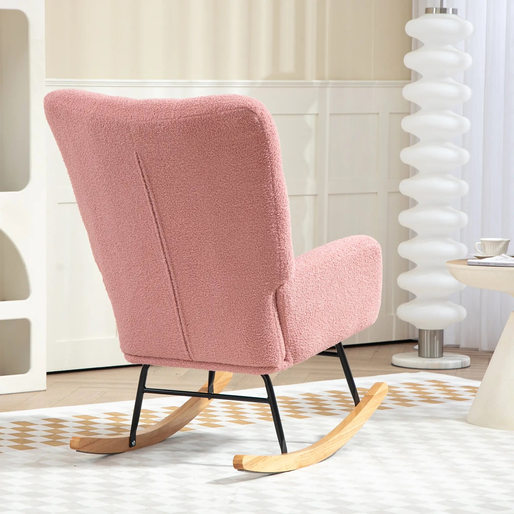 HOMCOM Schaukelstuhl Schwingsessel sanftes Schaukeln Teddysamt Rosa