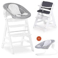 hauck Hochstuhl Alpha Plus Newborn Set mit 2in1 Bouncer - Mitwachsender Holz Babyhochstuhl ab Geburt, inkl. Sitzauflage & Neugeborenenaufsatz - Dark Grey