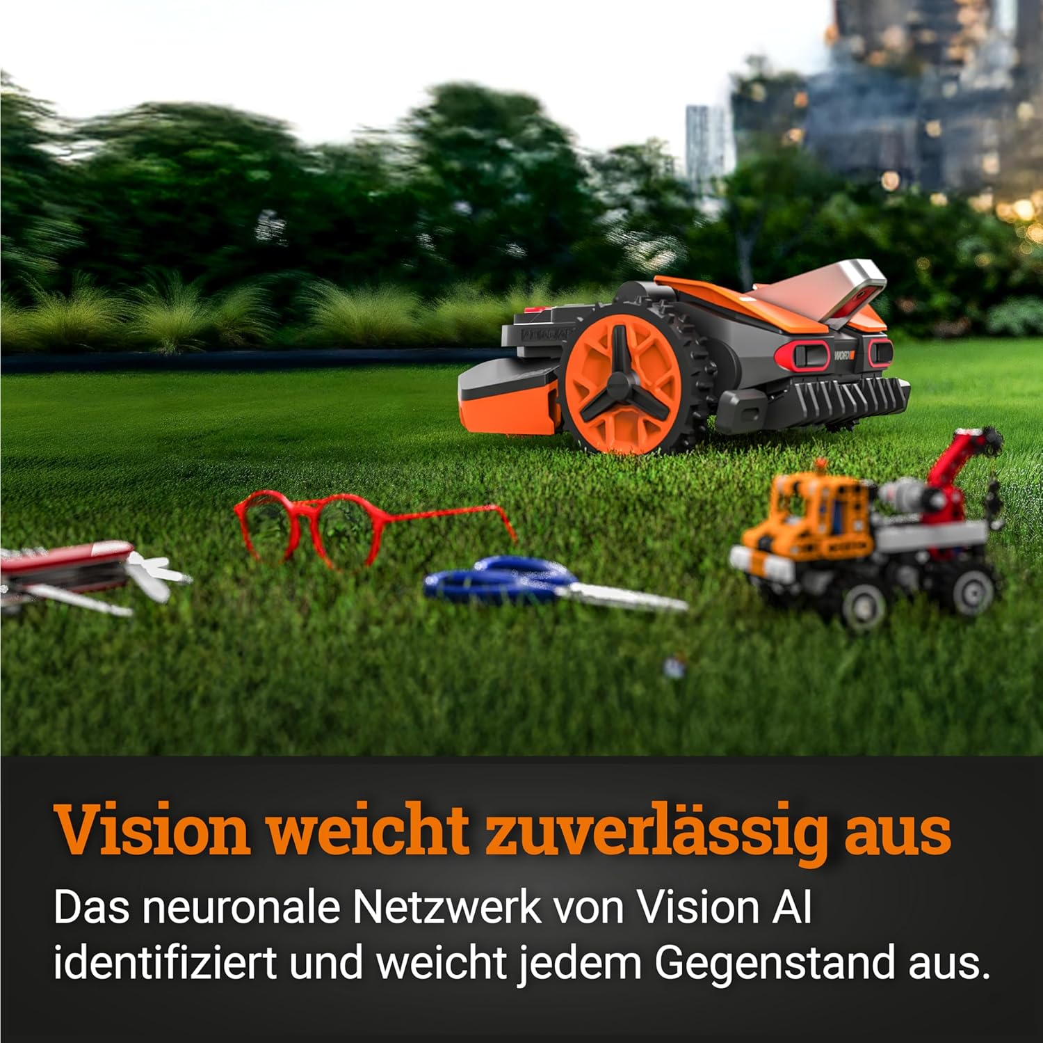 WORX Landroid WR169E Robot Rasaerba con Filo Perimetrale per Giardini fino a 300m² - Navigazione AIA - Controllo tramite App, WLAN, Bluetooth - Taglio Bordo - Larghezza di taglio 16 cm - Altezza di taglio 30-60 mm
