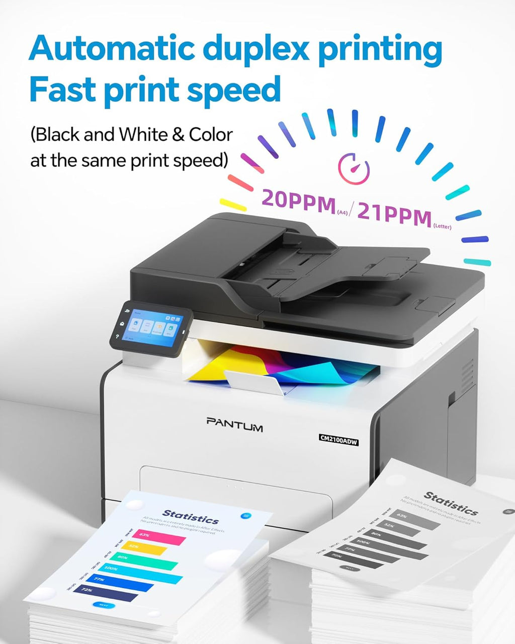 PANTUM CM2100ADW Stampante Laser, Stampante Multifunzione a Colori per Stampa, Copia e Scansione con ADF, Stampa Fronte/Retro Automatica, Wi-Fi NET USB, 20 ppm, per Casa e Ufficio