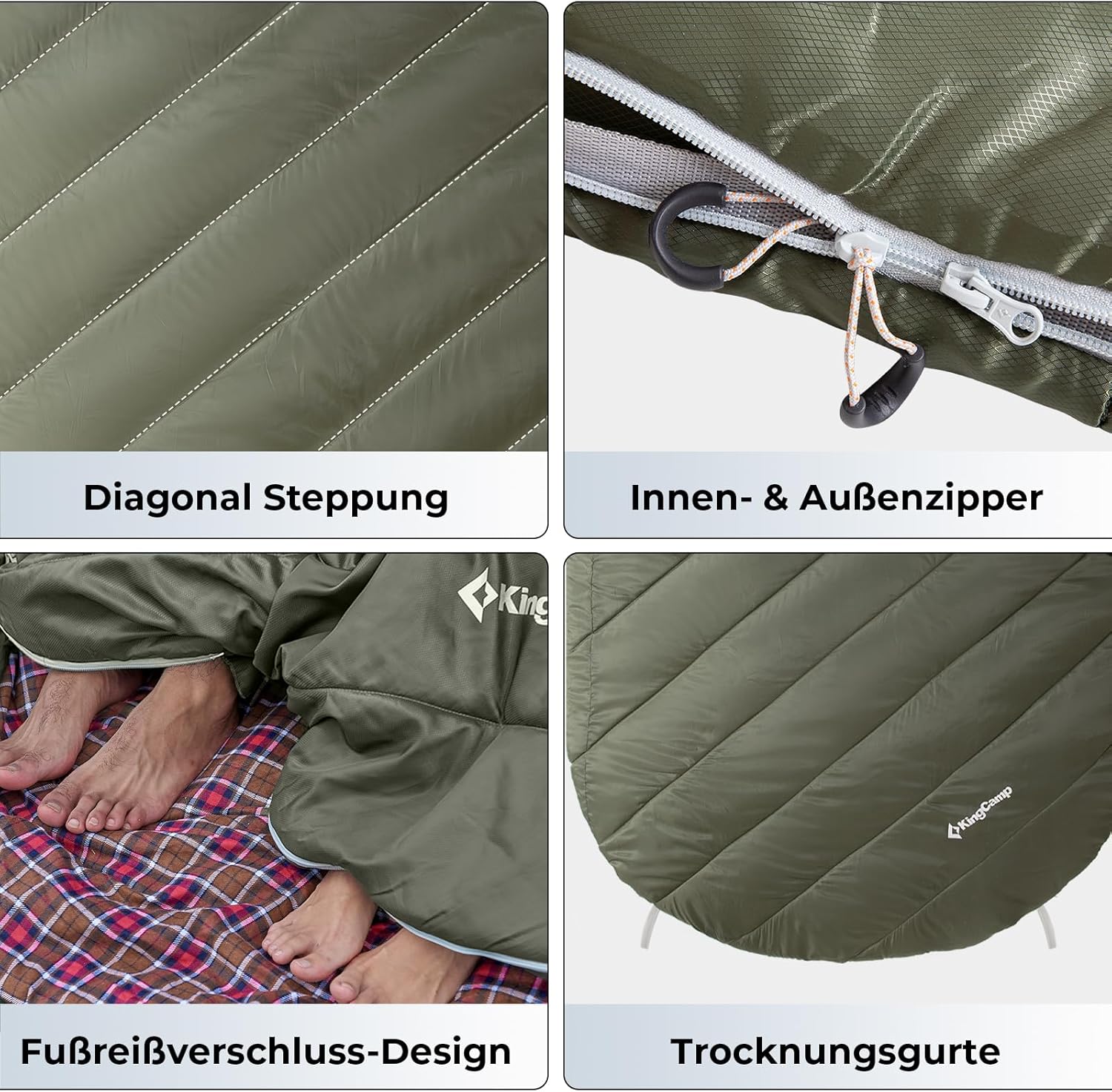 KingCamp Doppelschlafsack Flanell, Schlafsack 2 Personen, Schlafsack 3-4 Jahreszeiten, wasserfest, warm und komfortabel, verpackbar Schlafsack Outdoor