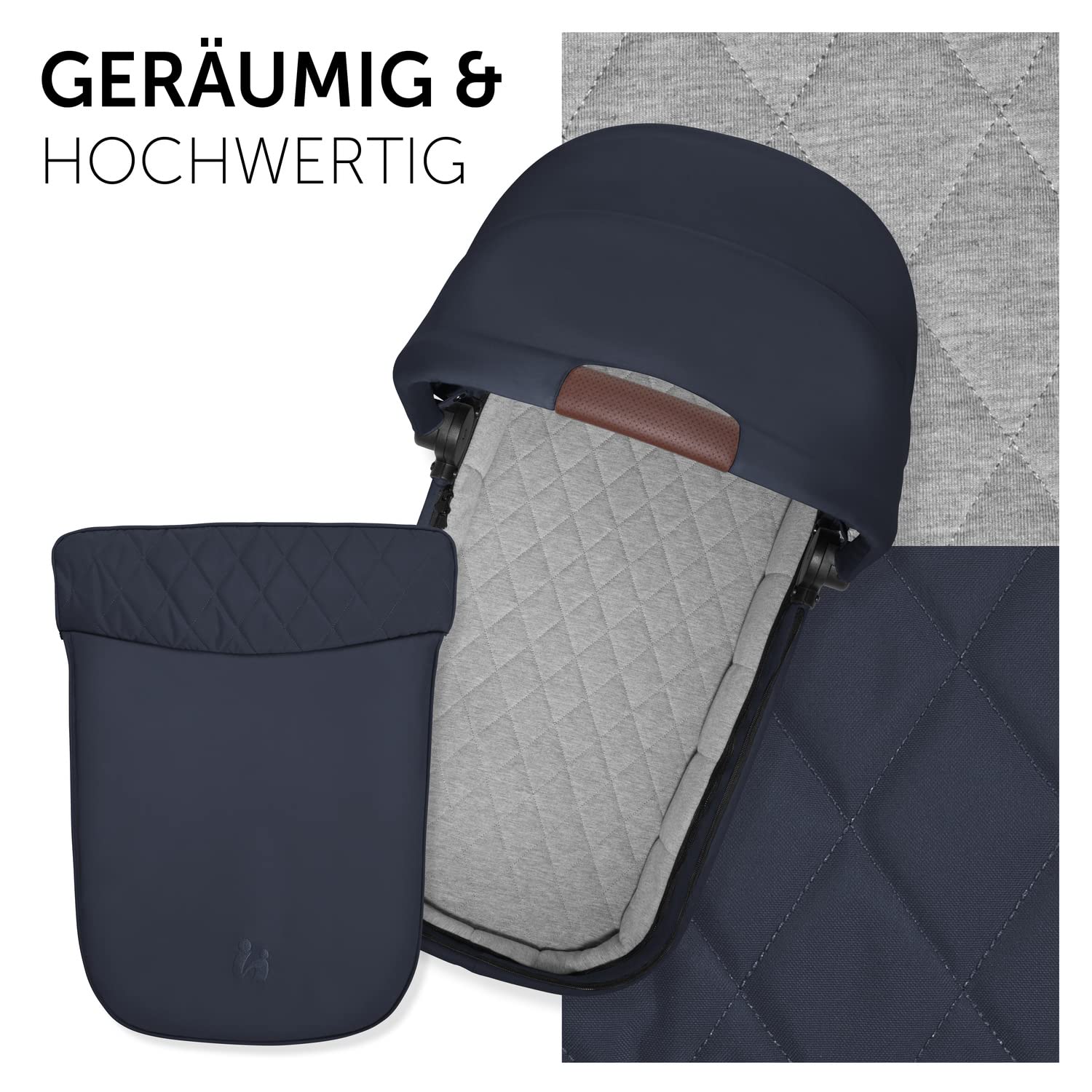 hauck Kinderwagen mit Beindecke Walk N Care ab Geburt bis 22 kg mit Liegefunktion, Becherhalter, Sitz Wendbar & Höhenverstellbar, Gummireifen, Teleskopgriff, UPF 50+, Zusammenklappbar (Dark Navy Blue9