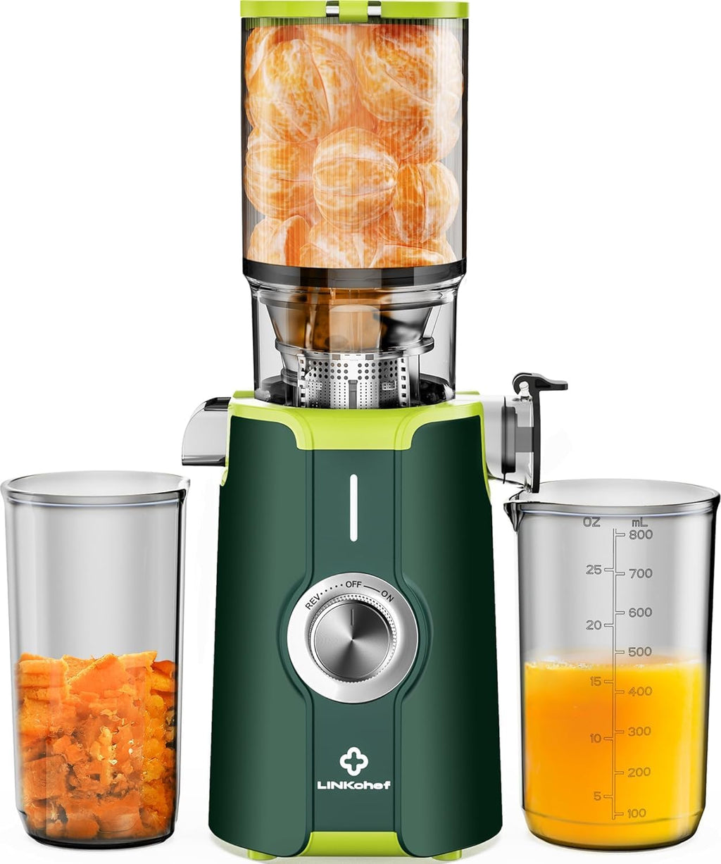 LINKChef Schnellreinigungs Entsafter, NO-Prep Entsafter Gemüse und Obst, Blitzreiniger Saftpresse Slow Juicer Testsieger mit Einfacher Installation, BPA Frei, 115mm, 1.2L, 200w Schwarz