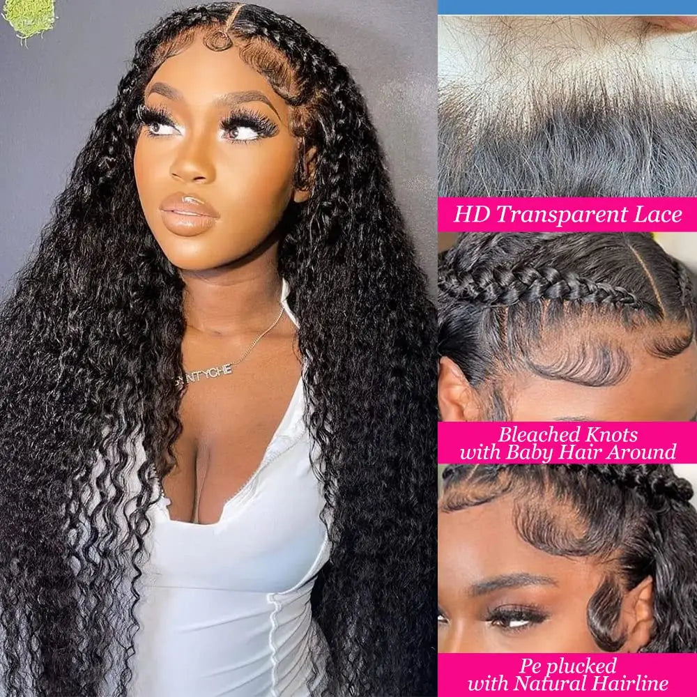 Ricci Naturali Splendidi - Parrucche Frontali in Pizzo 13x4 a Onda d'Acqua in Capelli Veri, Pre-Pizzicate con Baby Hair per Donne Nere (Colore: #1B)