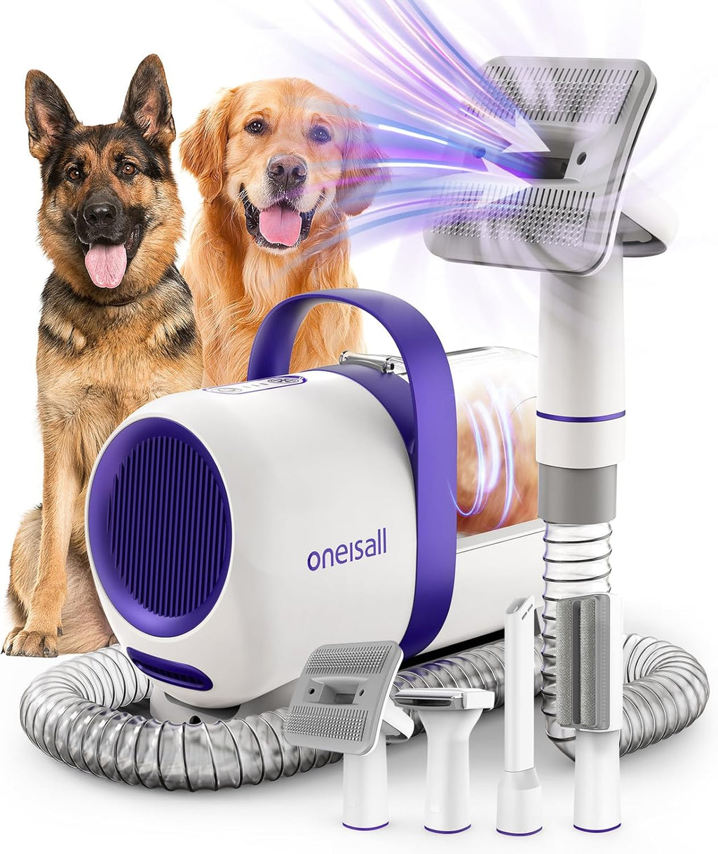 oneisall Aspirapolvere per Cani con Spazzola, Super Aspirazione con 12000Pa, Aspirapolvere per Peli di Animali Domestici dalla Spazzola con un Pulsante, Rimuovi Peli di Animali con 4 Strumenti per la Cura