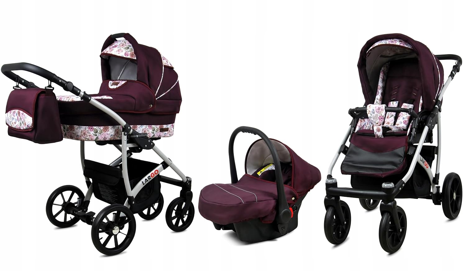 BabyLux Largo 2-in-1 Baby Kinderwagen Tief und Kinderwagen mit Zubehör Verstellbar und faltbar Aluminiumkonstruktion Wasserdicht Nicht abnehmbare Räder Brown Cream White Frame