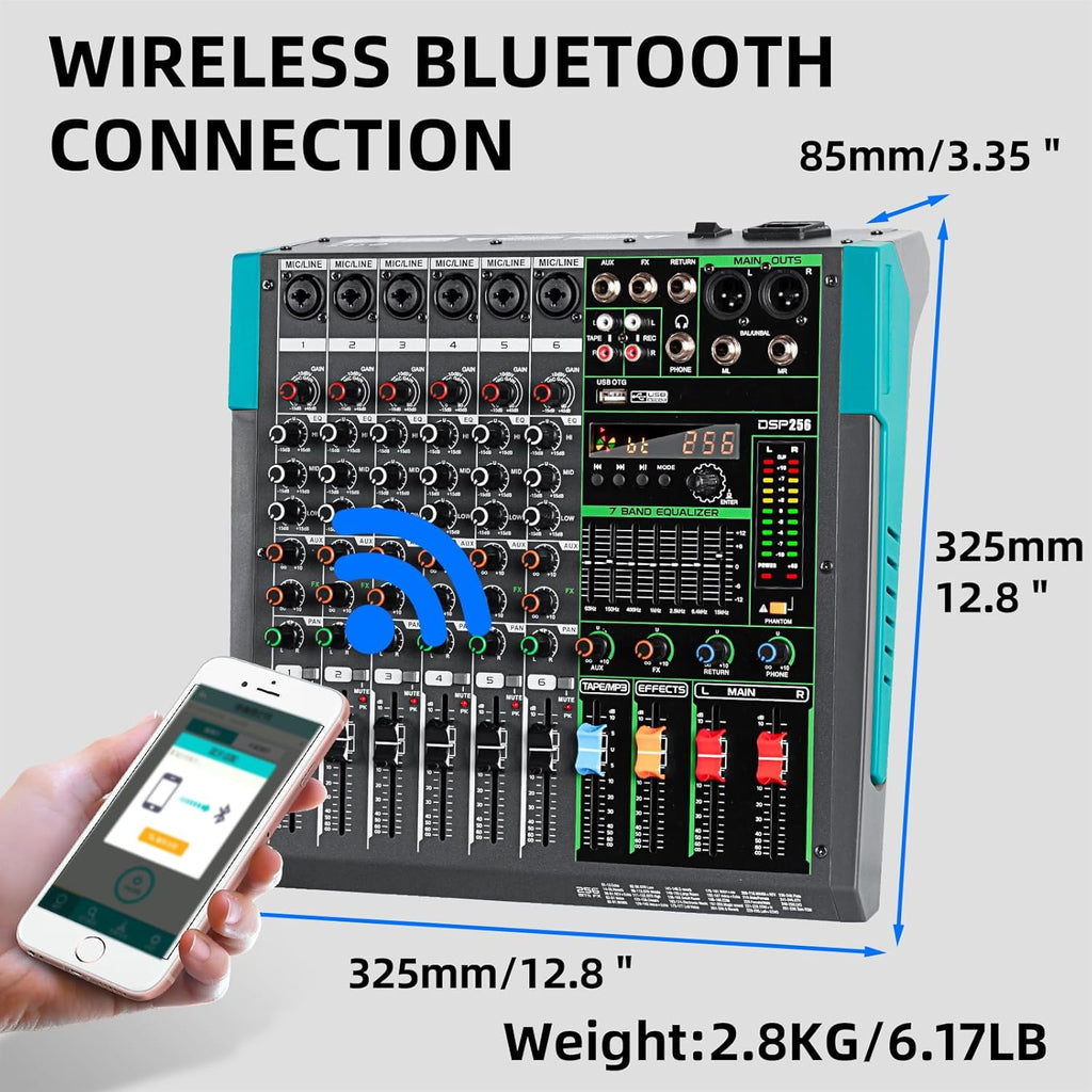 Depusheng PA12 Mixer DJ Professionale a 12 Canali con 256 Effetti DSP, Ingresso Bluetooth, Lettore USB, Alimentazione Phantom 48V