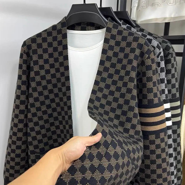 Elegante giacca a maglia da uomo con motivo a blocchi di colore
