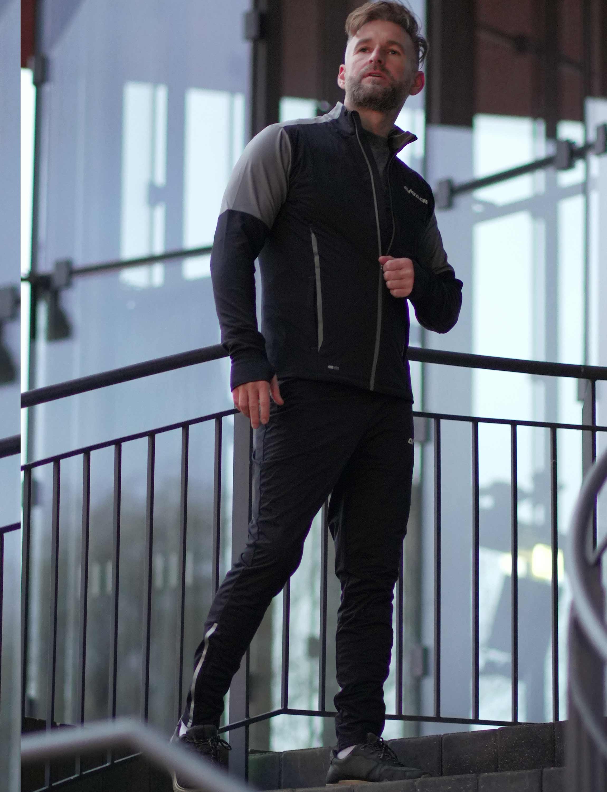 Herren Winter Thermo Laufhose Lang Pro Team Schwarz-Silber Setprodukt