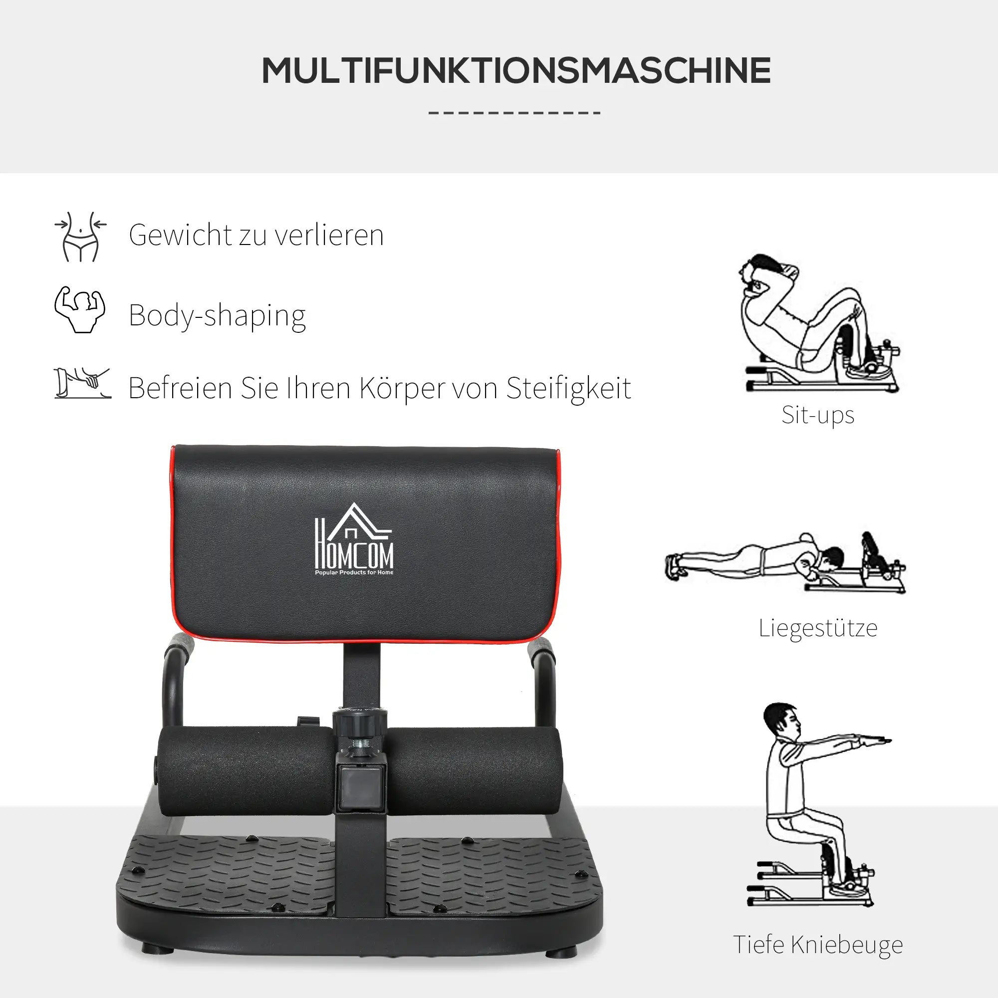 HOMCOM Sissy Squat 3in1 attrezzo per squat regolabile in altezza
