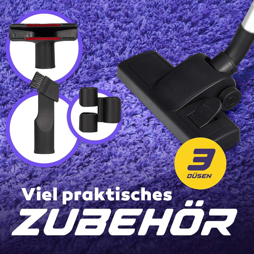 Balter Orion X3 Aspirapolvere, Aspirapolvere a traino senza sacco, Regolazione potenza di aspirazione, Filtro a più stadi, Ciclone, 800W, Contenitore polvere da 3.5L, Viola