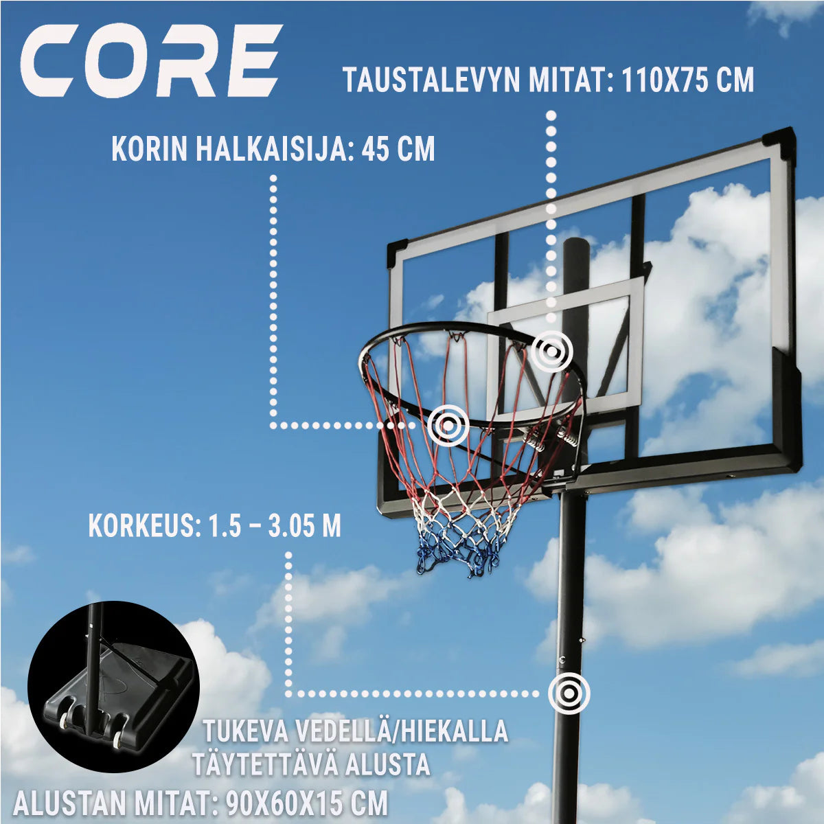 Canestro da basket Core 1,5-3,05m
