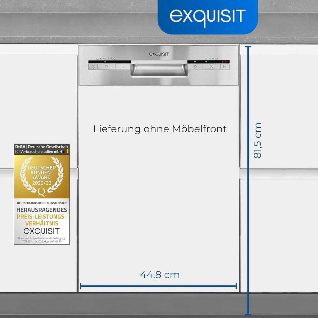Lavastoviglie Exquisit, 45 cm di larghezza, parzialmente integrata, 9 coperti, 9 litri, partenza ritardata, modalità ECO, lavastoviglie 45 cm, EGSP51009-EB-030E inox