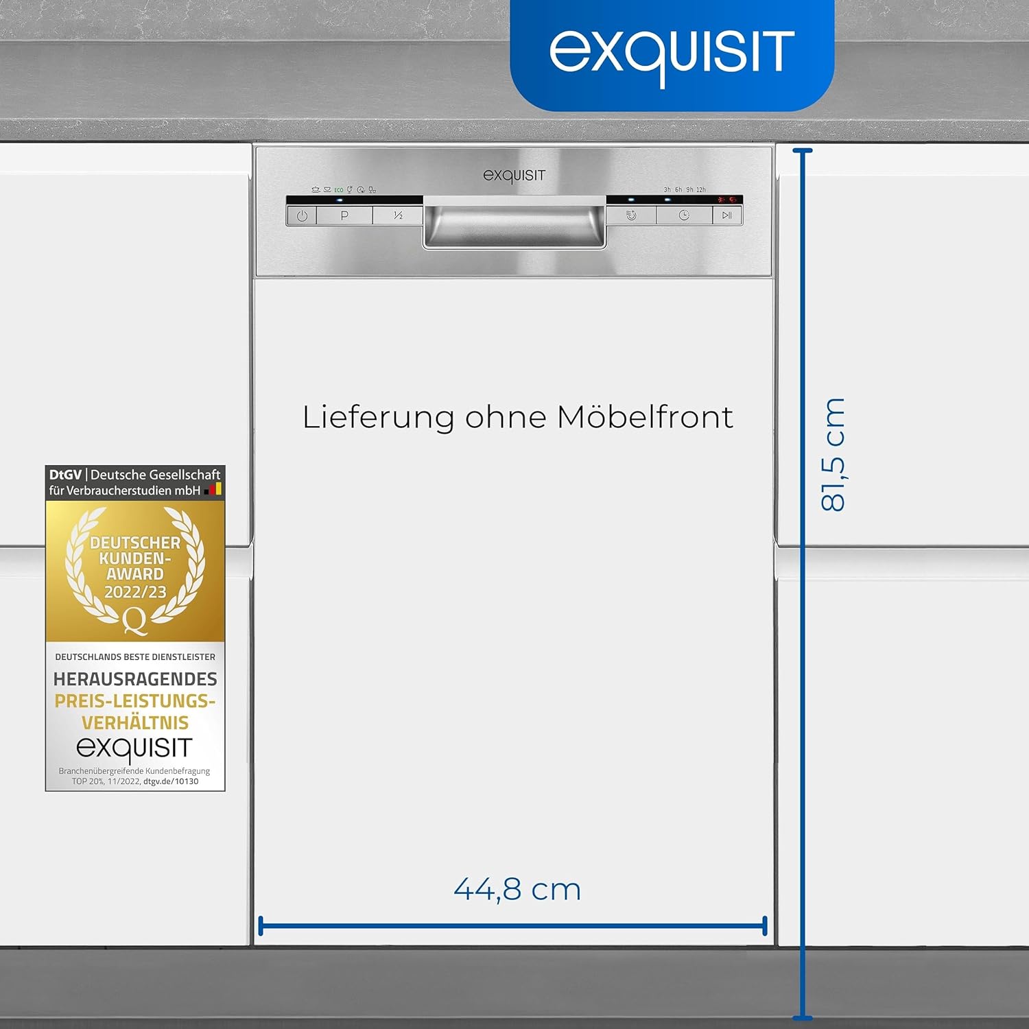 Lavastoviglie Exquisit, 45 cm di larghezza, parzialmente integrata, 9 coperti, 9 litri, partenza ritardata, modalità ECO, lavastoviglie 45 cm, EGSP51009-EB-030E inox