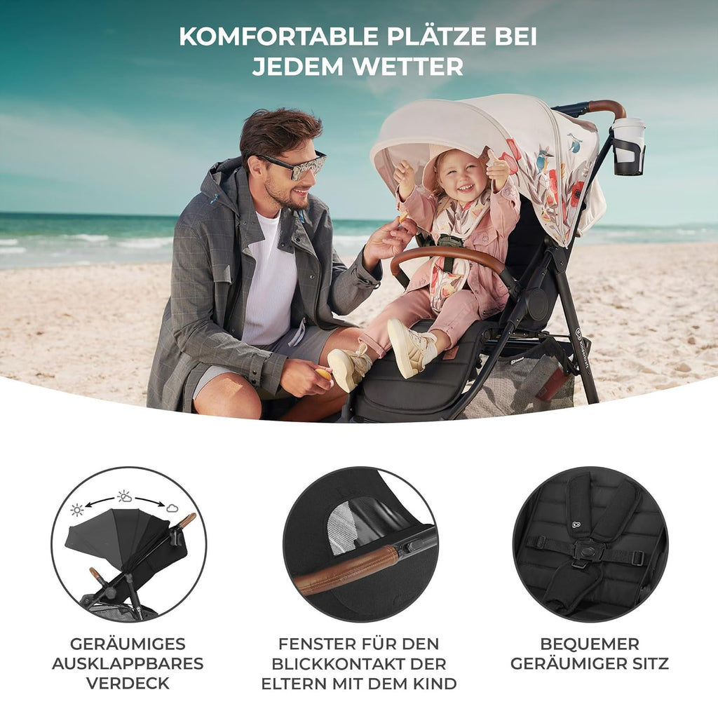Kinderkraft GRANDE PLUS Passeggino Kinderkraft dalla nascita fino a 22 kg, chiusura con una mano, posizione reclinata, cappottina grande con finestra, tutte e 4 le ruote ammortizzate, seduta spaziosa, Grigio