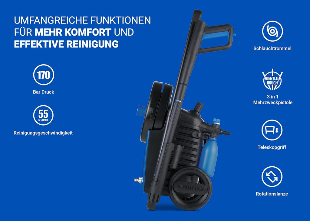 Nilfisk Excellent 170 Bar Hochdruckreiniger - Leistungsstarker Druckreiniger für Außenbereiche und Autos (2300 W)