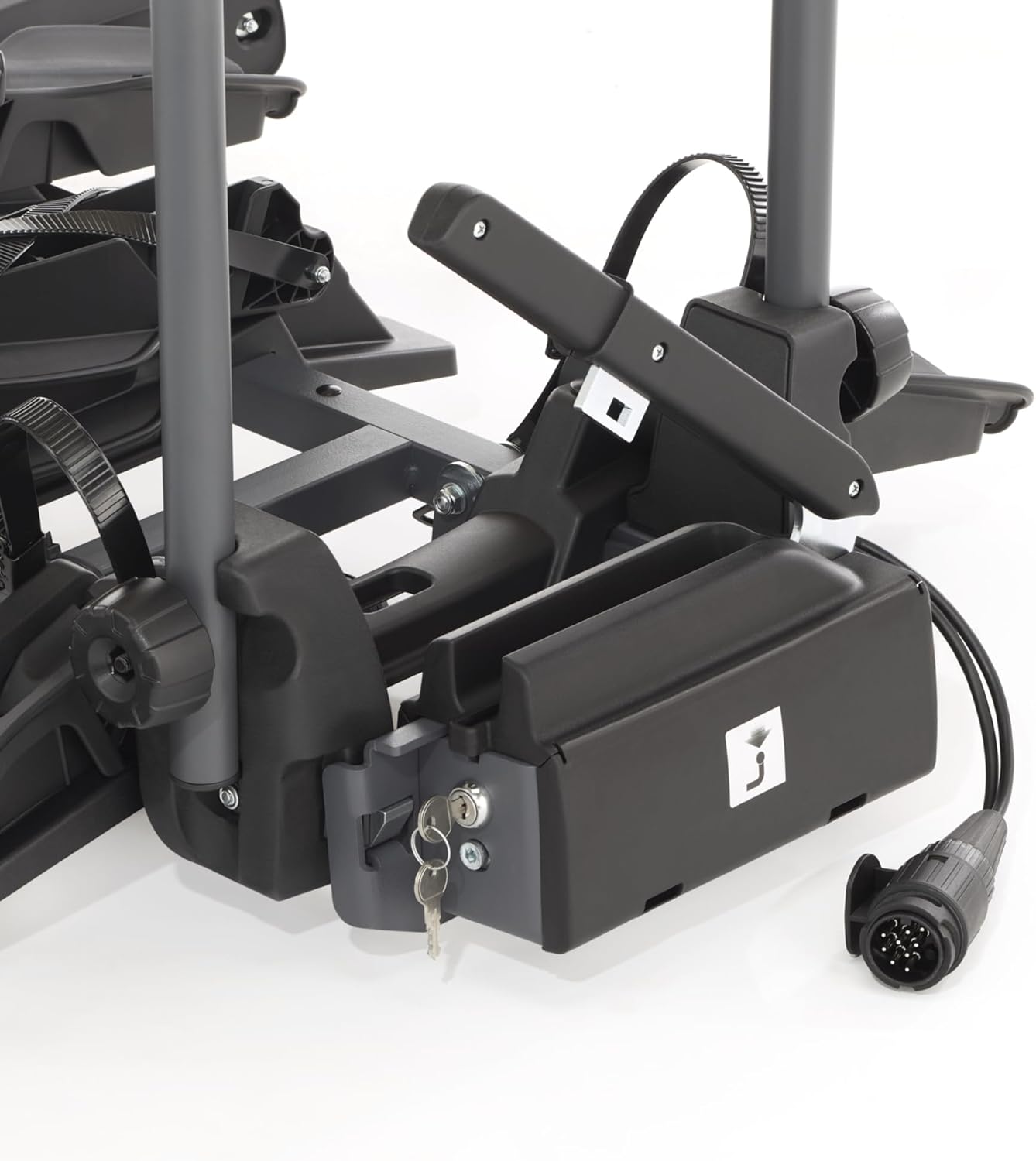 Fischer Portabici da Gancio Traino Proline Evo 2, per 2 biciclette fino a 60 kg di carico utile, adatto per e-bike, preassemblato, con serratura, pieghevole