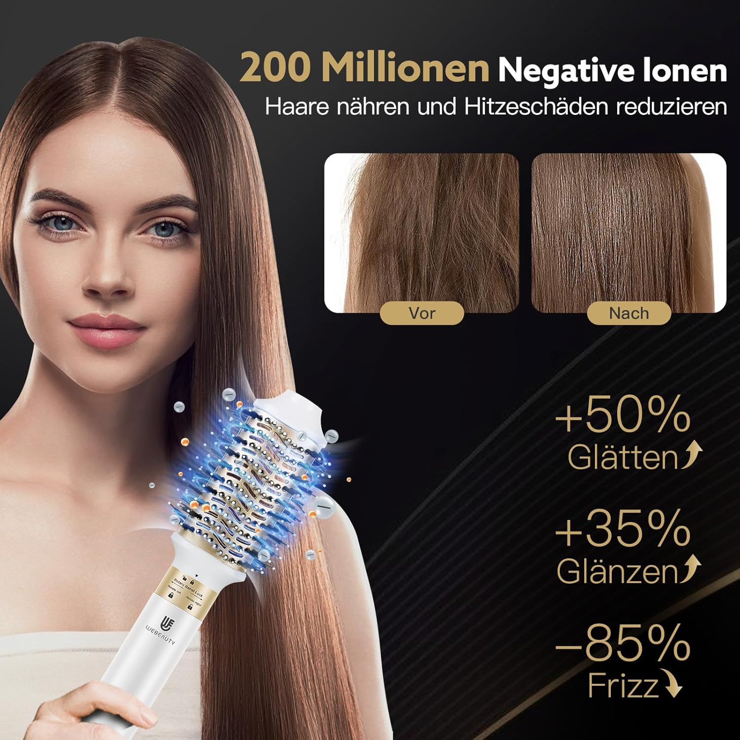 webeauty Asciugacapelli 5 in 1, 110.000 giri/min, 20 m/s, Asciugacapelli brushless ad alta velocità con 200 milioni di ioni negativi con spazzola ad aria calda e arricciacapelli ad aria, Bianco