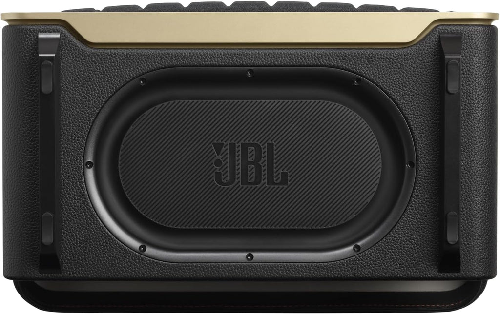JBL Authentics 200 Smart Home Altoparlante – Cassa Bluetooth dal design retrò anni '70 – Con griglia Quadrex, Google Assistant, Alexa, AirPlay e JBL One App – Nero
