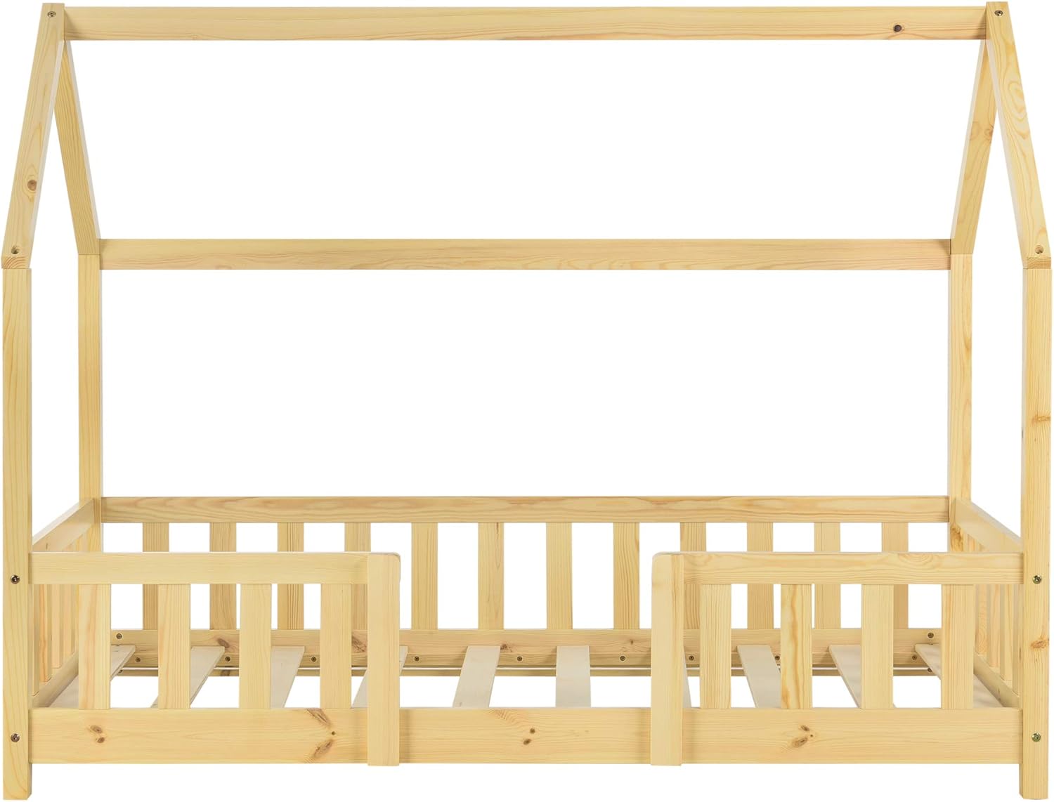 [en.casa] Letto per bambini Sisimiut a capanna 80 x 160 cm con protezione anticaduta letto in legno per bambini letto a terra rete a doghe in legno di pino Bianco opaco
