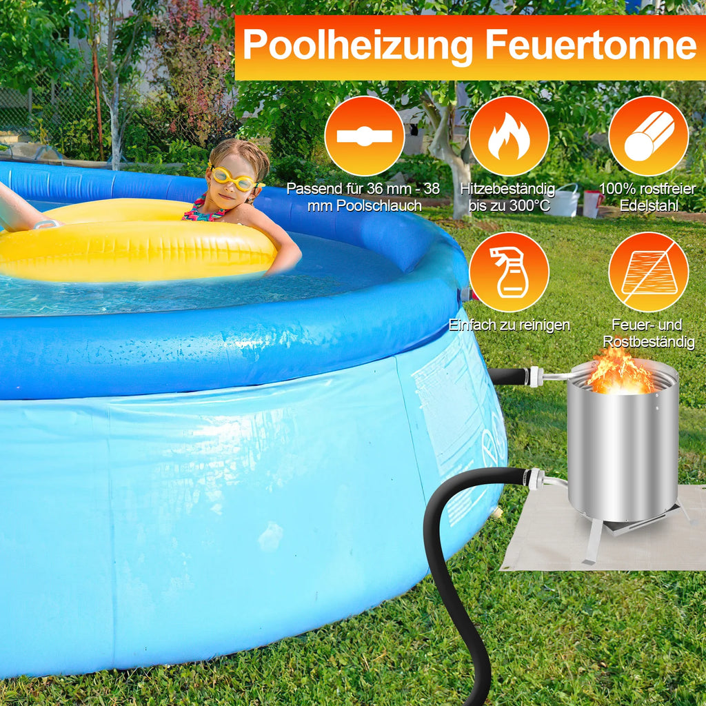 Sonnewelt Stufa da esterno per piscina con serpentina di riscaldamento in acciaio inossidabile