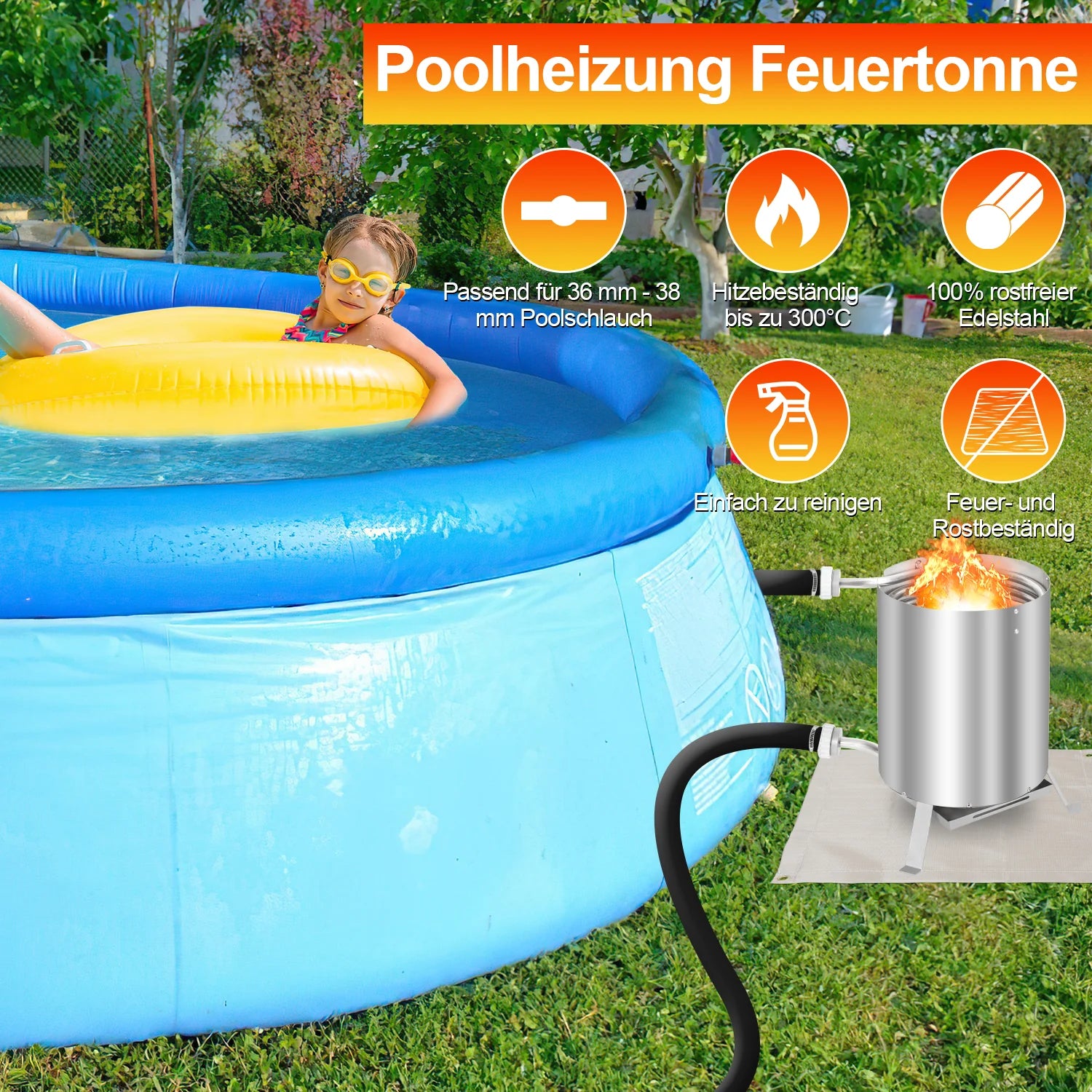Sonnewelt Stufa da esterno per piscina con serpentina di riscaldamento in acciaio inossidabile