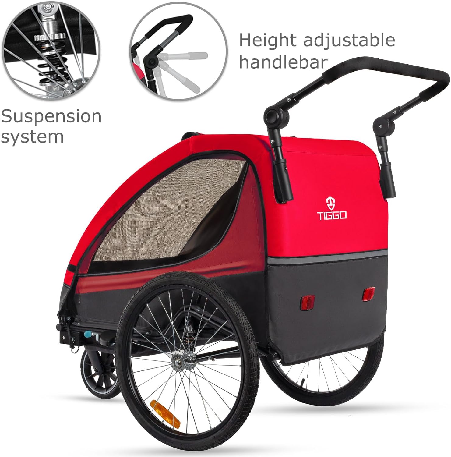 Tiggo VS Kinderanhänger 360° Drehbar mit Federung 2in1 Fahrradanhänger mit Buggy Set Jogger 5-Punkt Gurt Fahrrad Anhänger für 1 bis 2 Kinder max. 40kg