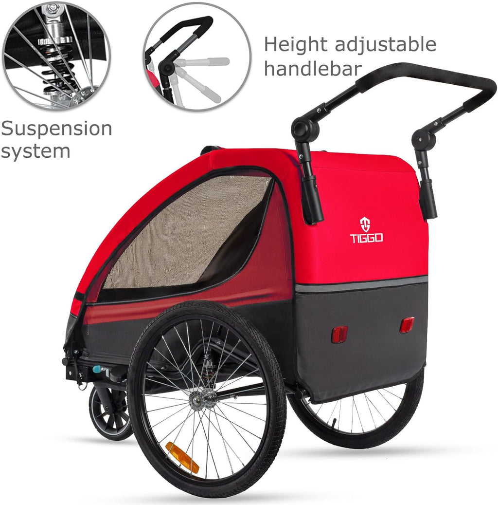 Tiggo VS Kinderanhänger 360° Drehbar mit Federung 2in1 Fahrradanhänger mit Buggy Set Jogger 5-Punkt Gurt Fahrrad Anhänger für 1 bis 2 Kinder max. 40kg