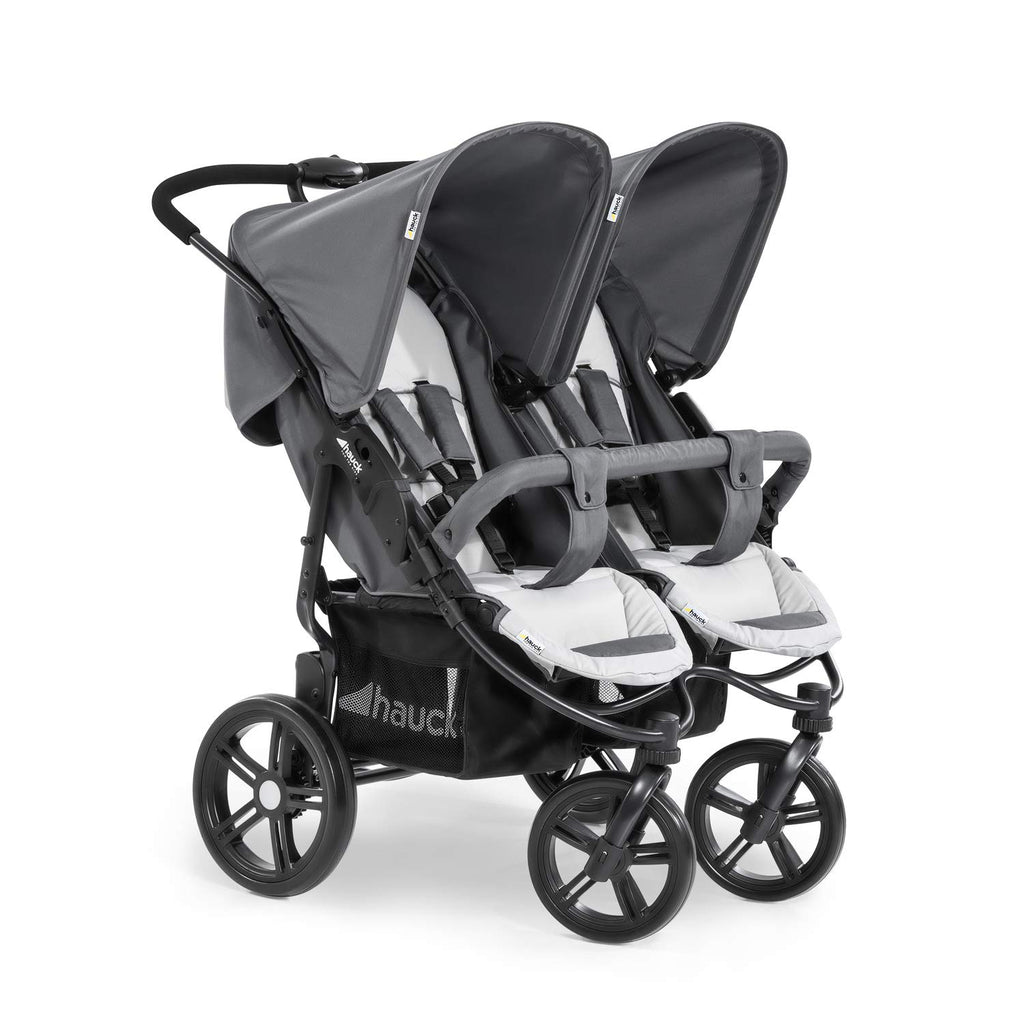 hauck Passeggino Gemellare Roadster Duo SLX, da 0 Mesi fino a 15 kg (circa 3 Anni), con Posizione Nanna, Cestino XL, Chiusura Facile e Compatta, Ruote Grandi (Grigio/Argento)