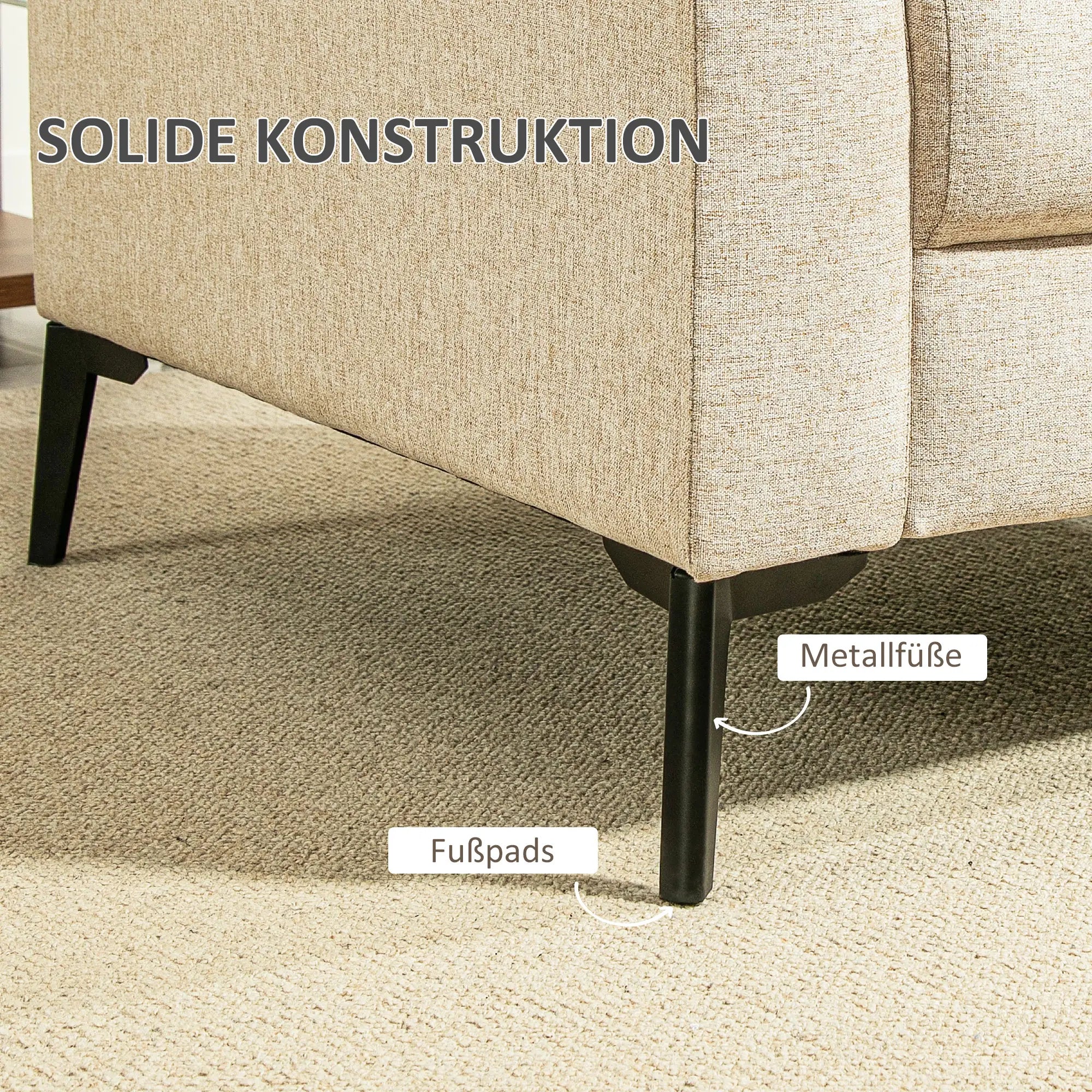 HOMCOM Divano a 2 Posti con Morbida Imbottitura e Cuscini Removibili Beige