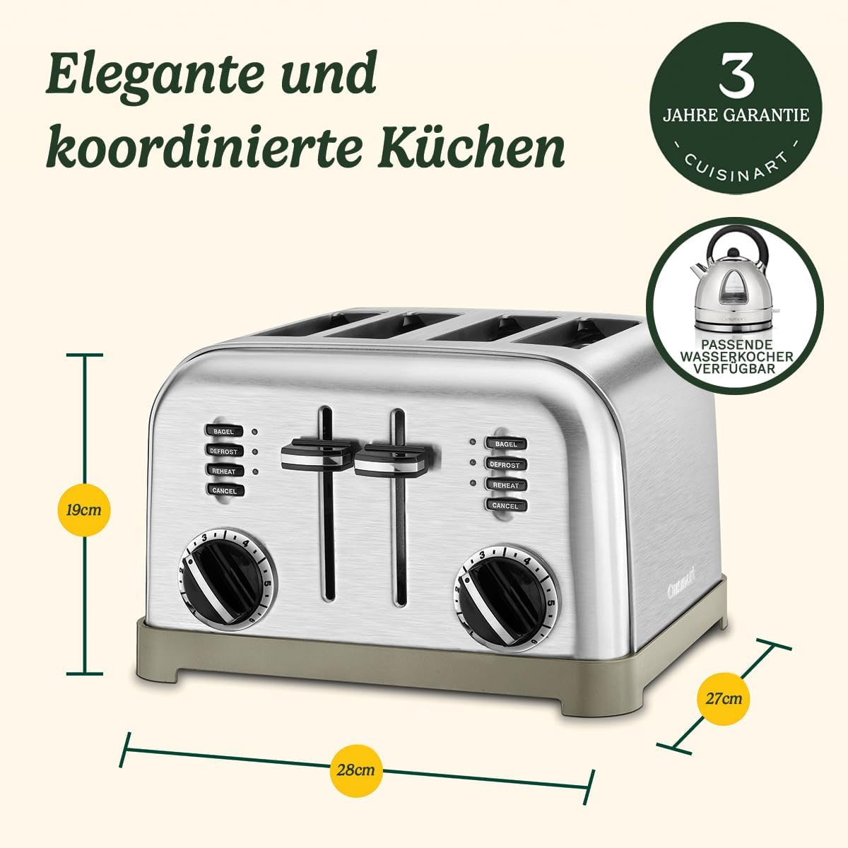 Cuisinart 4-Scheiben-Toaster | Breite Schlitze, ideal für dickes Brot und Bagels | 6 Brunungsstufen plus Abtauung | Breite Schlitze,High-Lift-Hebel | Passender Wasserkocher erhltlich | Perle