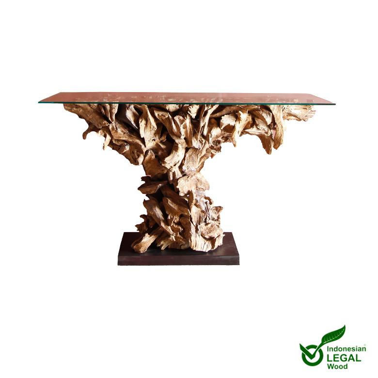 Teak Wurzel Sideboard REGINA Glasplatte 160cm
