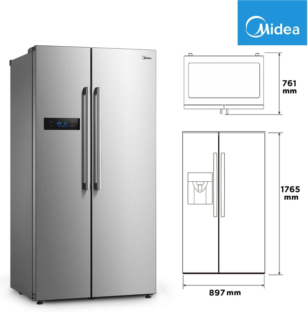 Midea KS-DDX 6.32 WT Frigorifero Side-by-Side con Congelatore/Altezza 178,8 cm/254 kWh/anno/No Frost/Compressore Dual Inverter/con Distributore di Acqua e Ghiaccio 3-in-1 e Serbatoio d'Acqua, Inox Scuro
