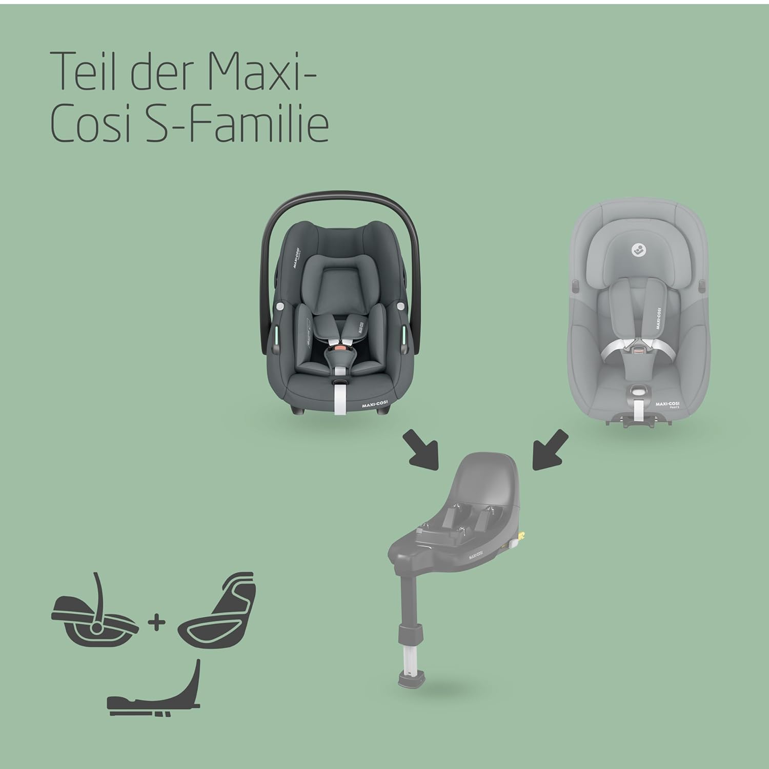 Maxi-Cosi Pebble 360 Pro, Seggiolino auto reclinabile SlideTech, da 0 a 15 mesi, da 0 a 13 kg, da 40 a 87 cm, per i seggiolini auto girevoli FamilyFix 360 Pro, G-CELL Side Impact Protection, Tonal Graphite