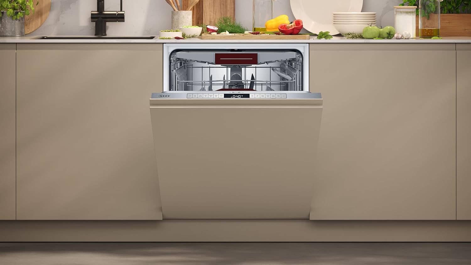 NEFF S157YCX03E, N 70, Lavastoviglie smart a scomparsa totale, 60 cm, cassetto per posate, Made in Germany, Asciugatura Zeolith, lavastoviglie particolarmente silenziosa, cestello superiore regolabile in altezza, forte pressione di spruzzo