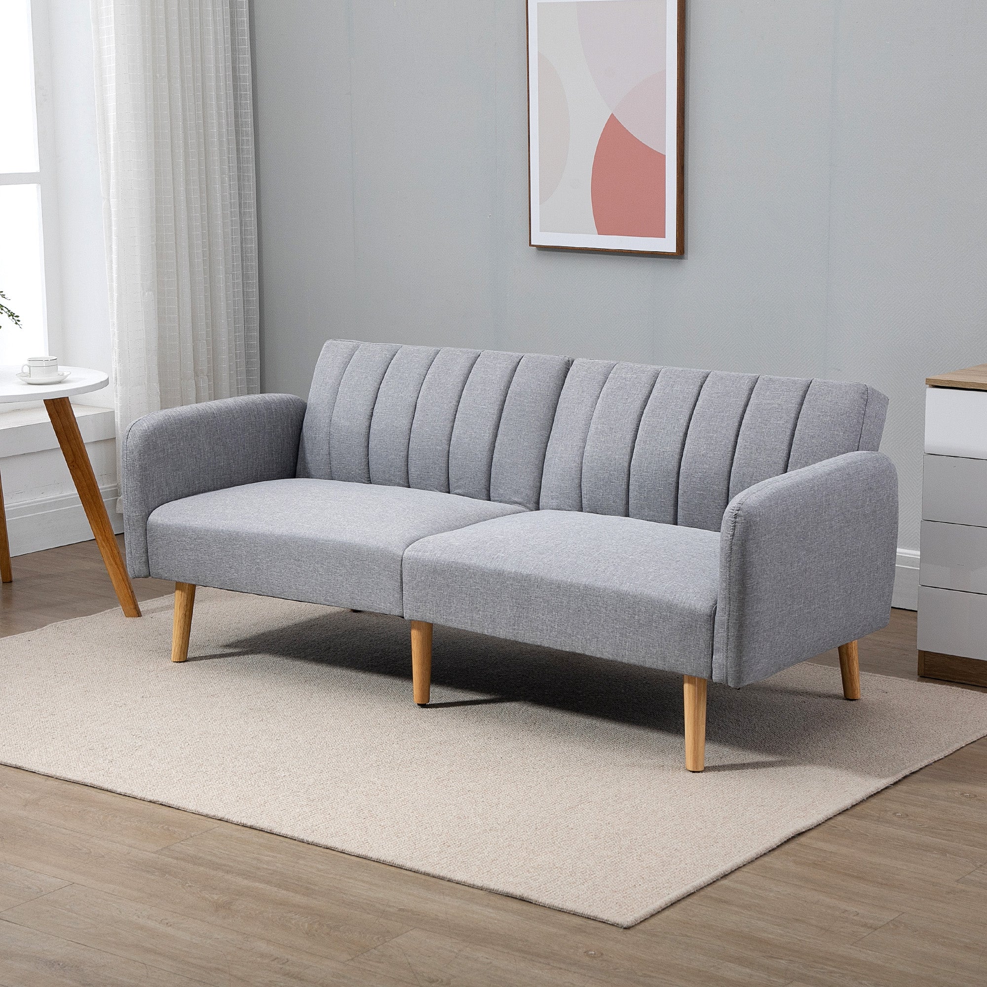HOMCOM Schlafsofa 2-Sitzer verstellbare Rückenlehne Gästezimmer hellgrau