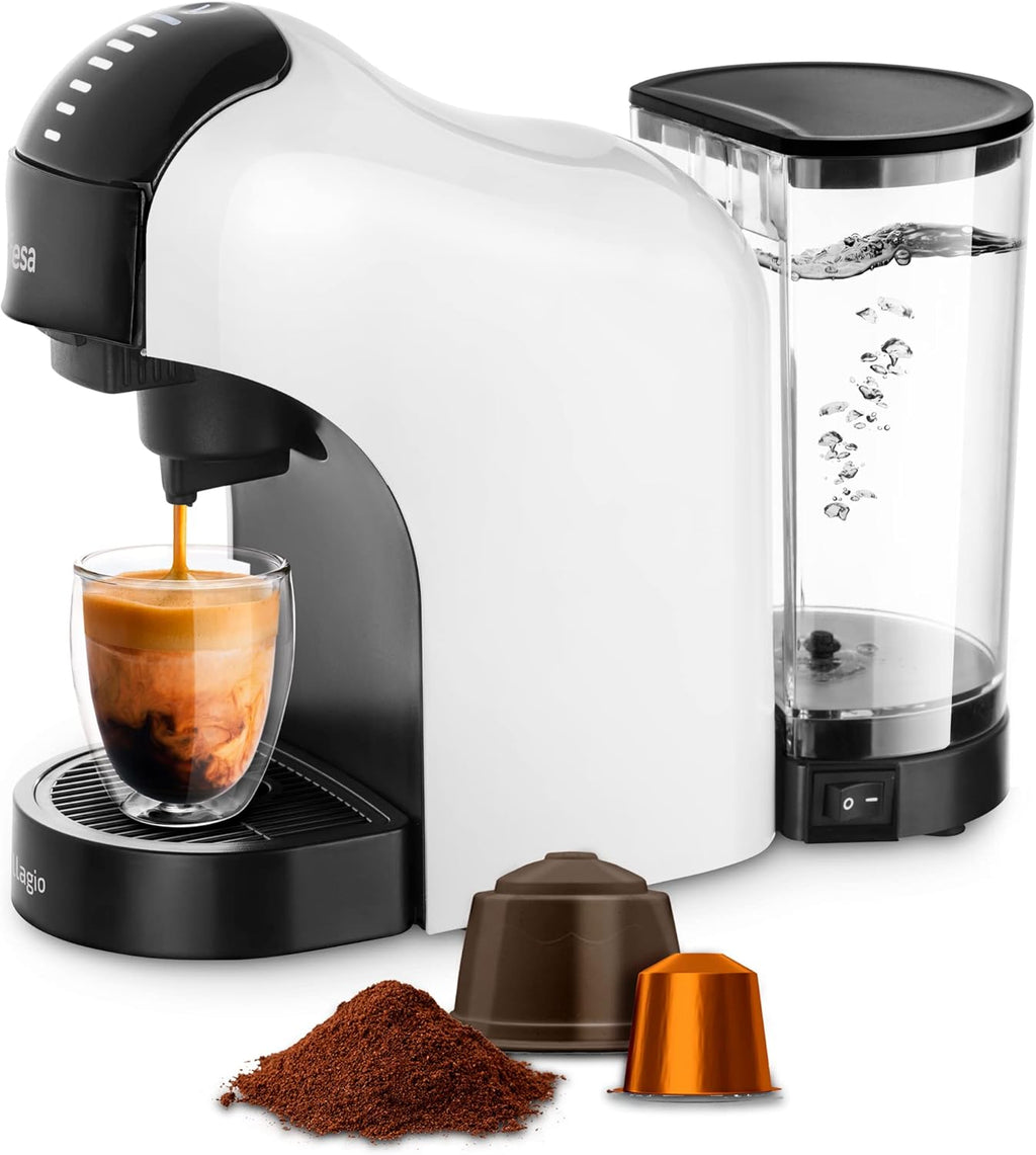 Ufesa Bellagio 3-in-1 Multi-Capsule Coffee Machine for Nespresso Original Capsule, Dolce Gusto or Ground Coffee, Digital Touch Panel with 7 Levels, 1 L Water Tank, 1400 W, 15 Bar Pressure, Compact