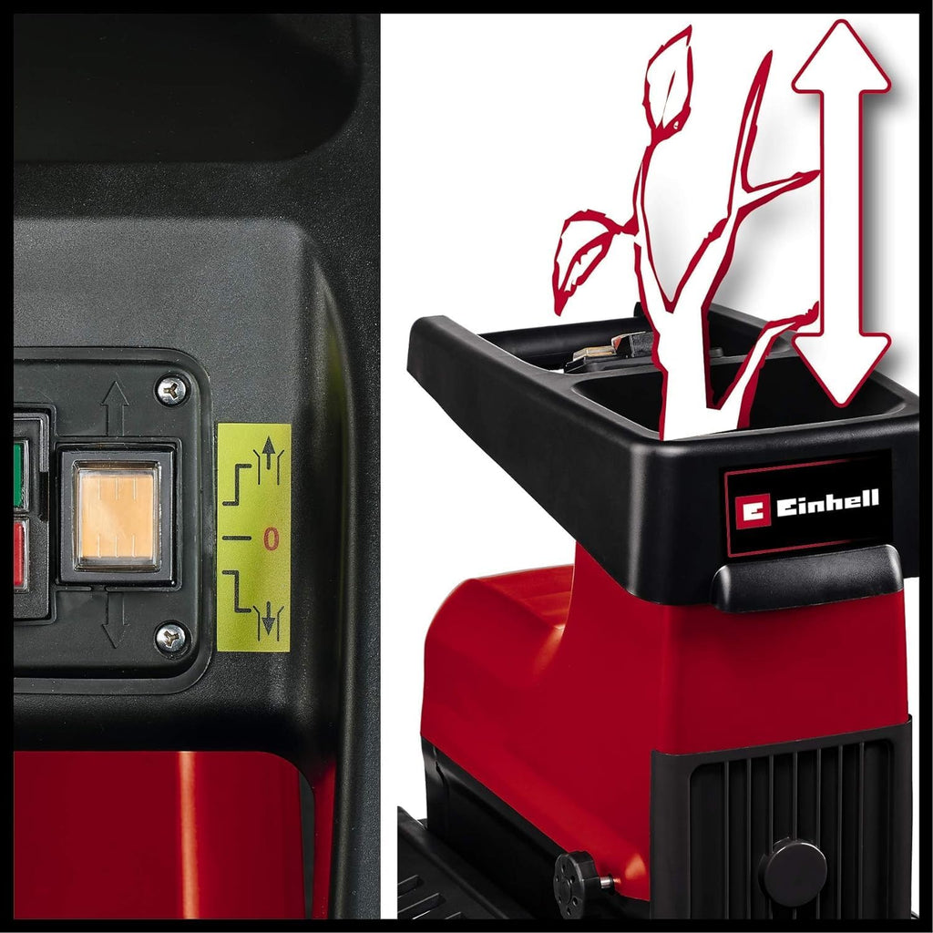 Trituratore elettrico silenzioso Einhell GC-RS 60 CB (2800 W, diametro rami max. 45 mm, rullo trituratore, ampia apertura dell'imbuto, interruttore inversione di marcia, cassetta di raccolta trasparente da 60 L, interruttore di sicurezza integrato)