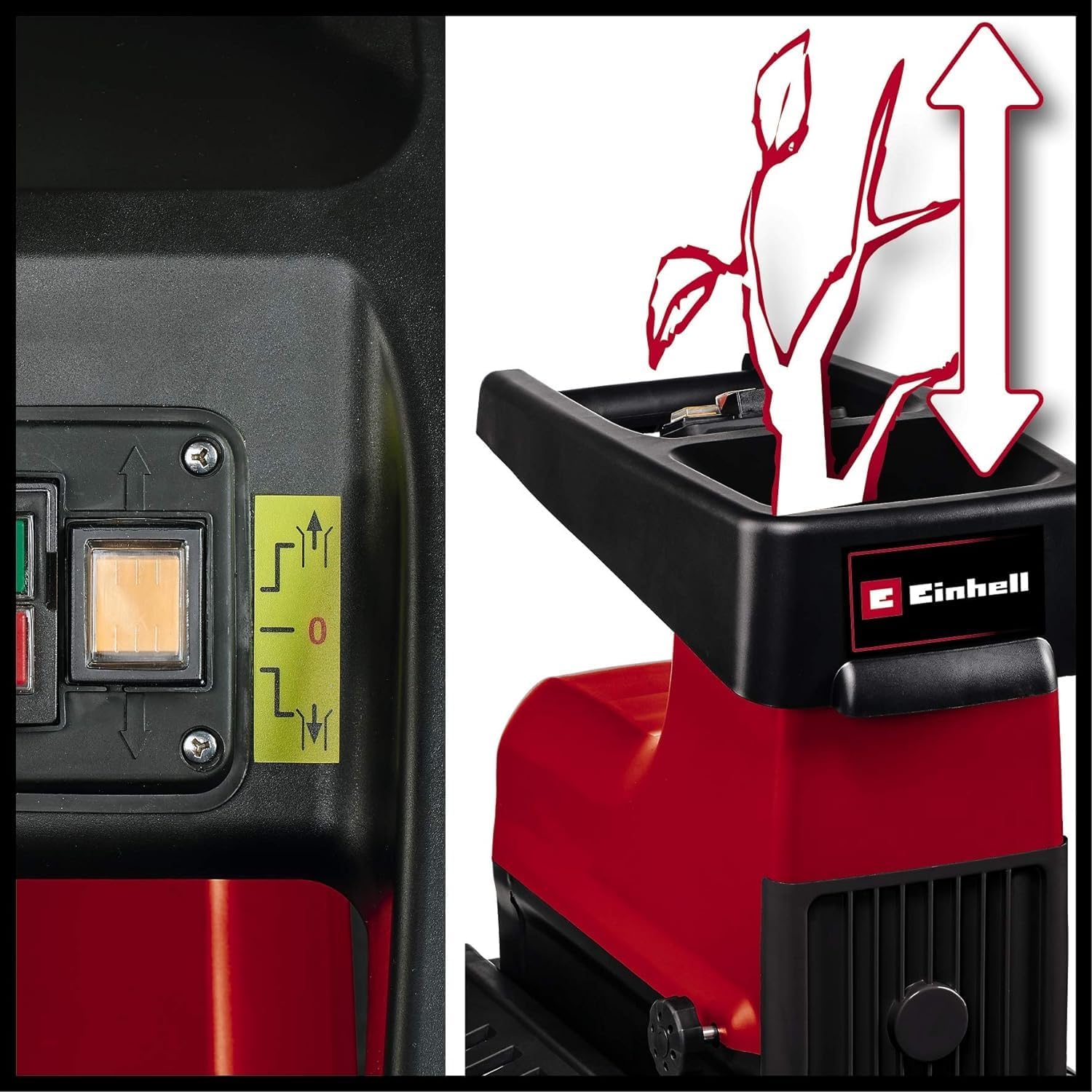 Trituratore elettrico silenzioso Einhell GC-RS 60 CB (2800 W, diametro rami max. 45 mm, rullo trituratore, ampia apertura dell'imbuto, interruttore inversione di marcia, cassetta di raccolta trasparente da 60 L, interruttore di sicurezza integrato)
