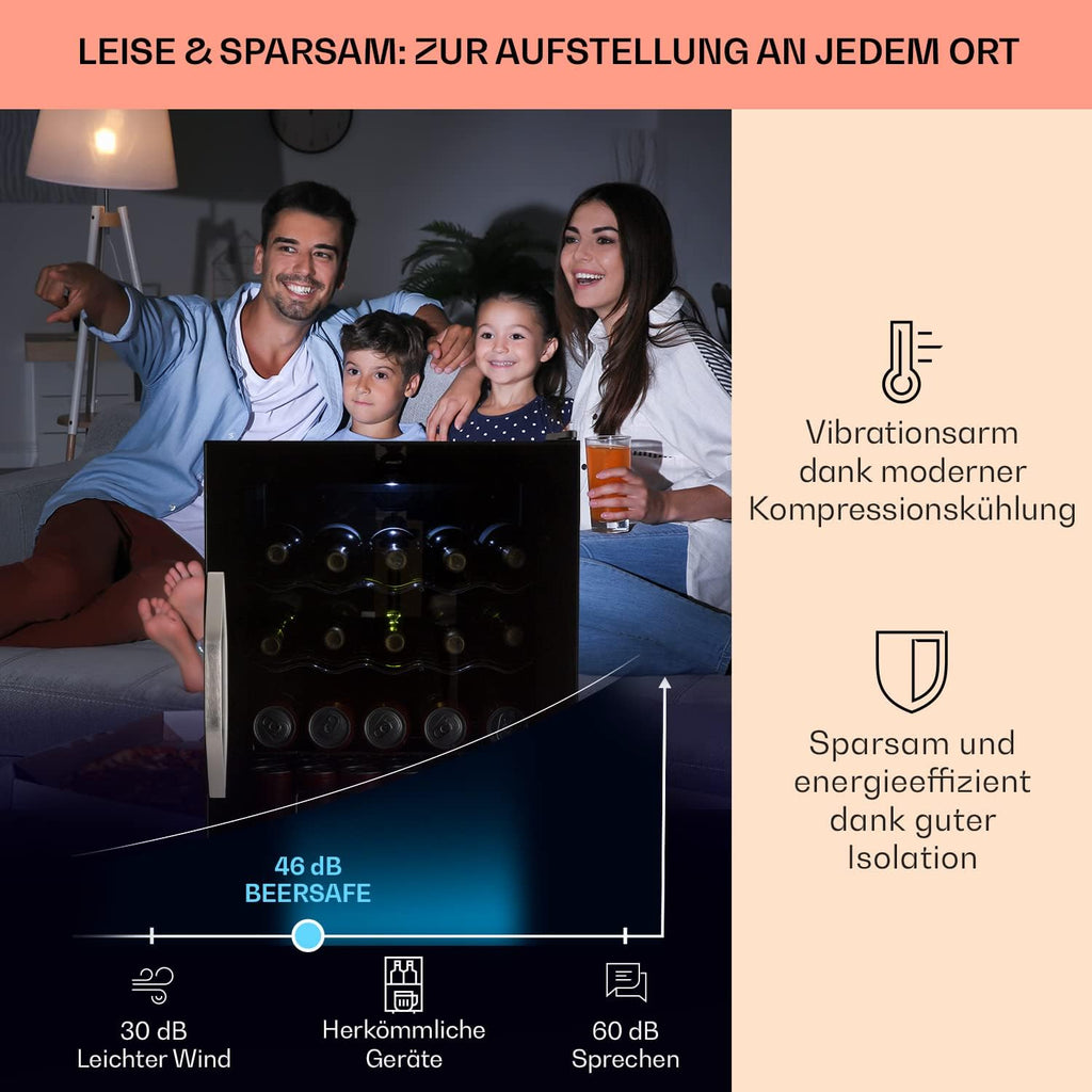 Klarstein Mini Kühlschrank mit Glastür für Zimmer, Getrnkekühlschrank mit Verstellbaren Ablagen, Kleiner 80 Liter, Indoor/Outdoor Kühlschrank Leise