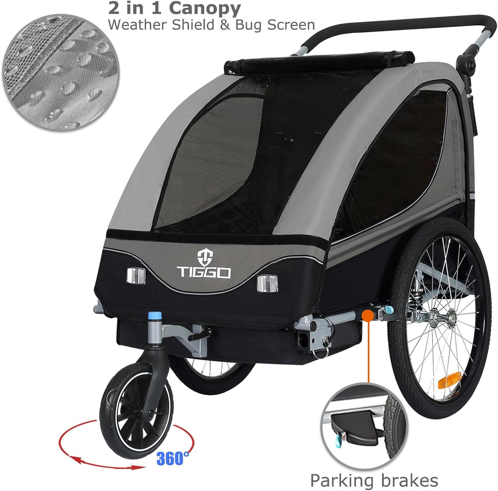 Tiggo S2 Rimorchio per Bambini con Sospensioni Jogger 2 in 1 Passeggino Bicicletta Rimorchio Girevole a 360°