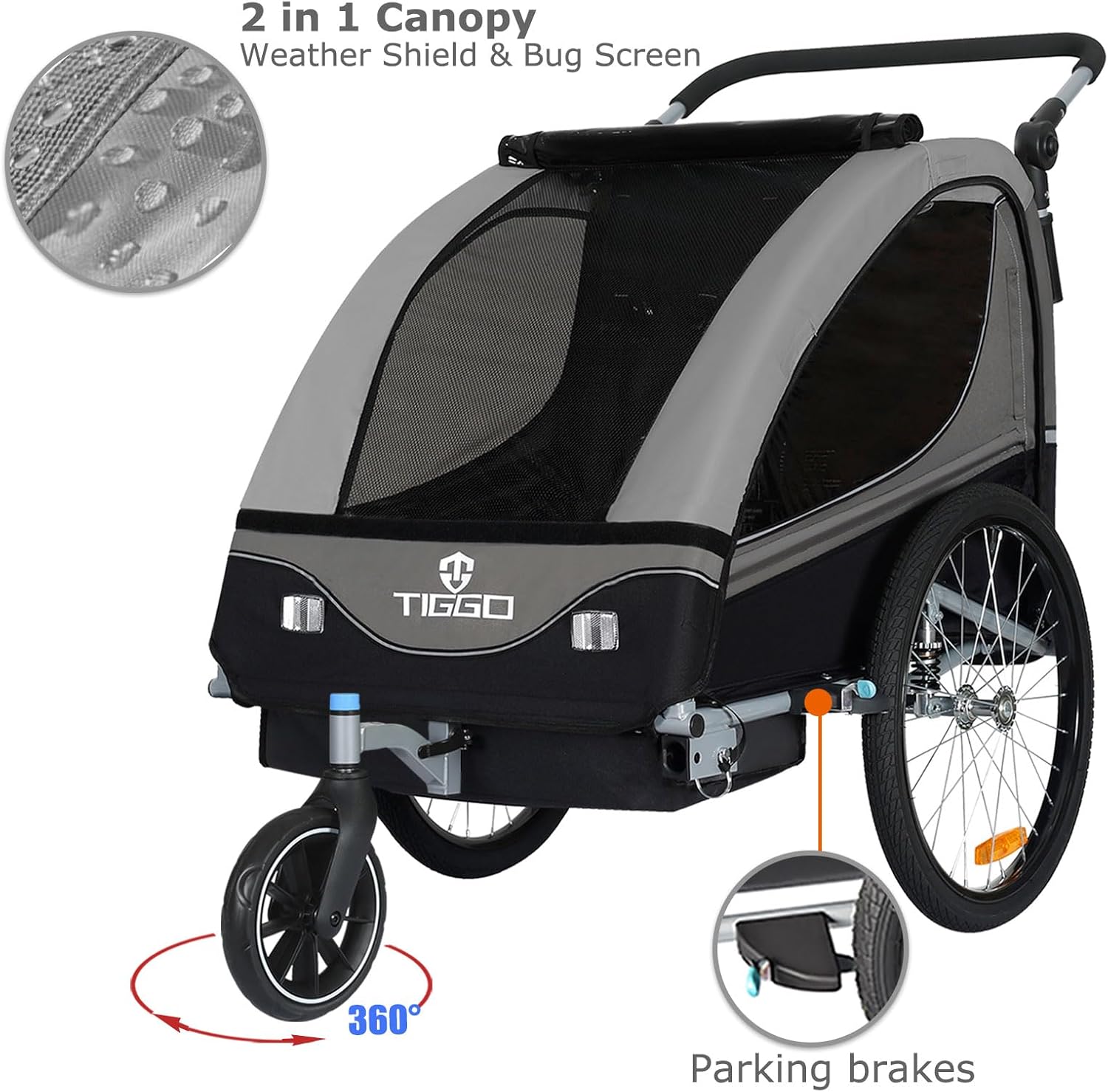 Tiggo S2 Rimorchio per Bambini con Sospensioni Jogger 2 in 1 Passeggino Bicicletta Rimorchio Girevole a 360°